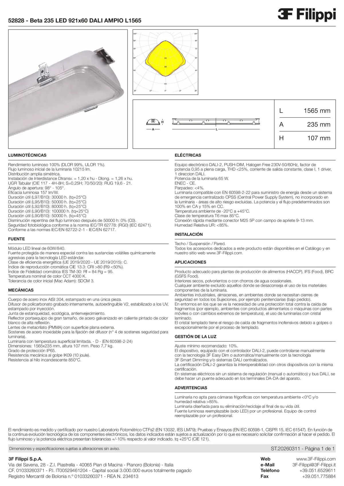 52828 - Beta 235 LED 921x60 DALI AMPIO L1565 - Datasheet - es
