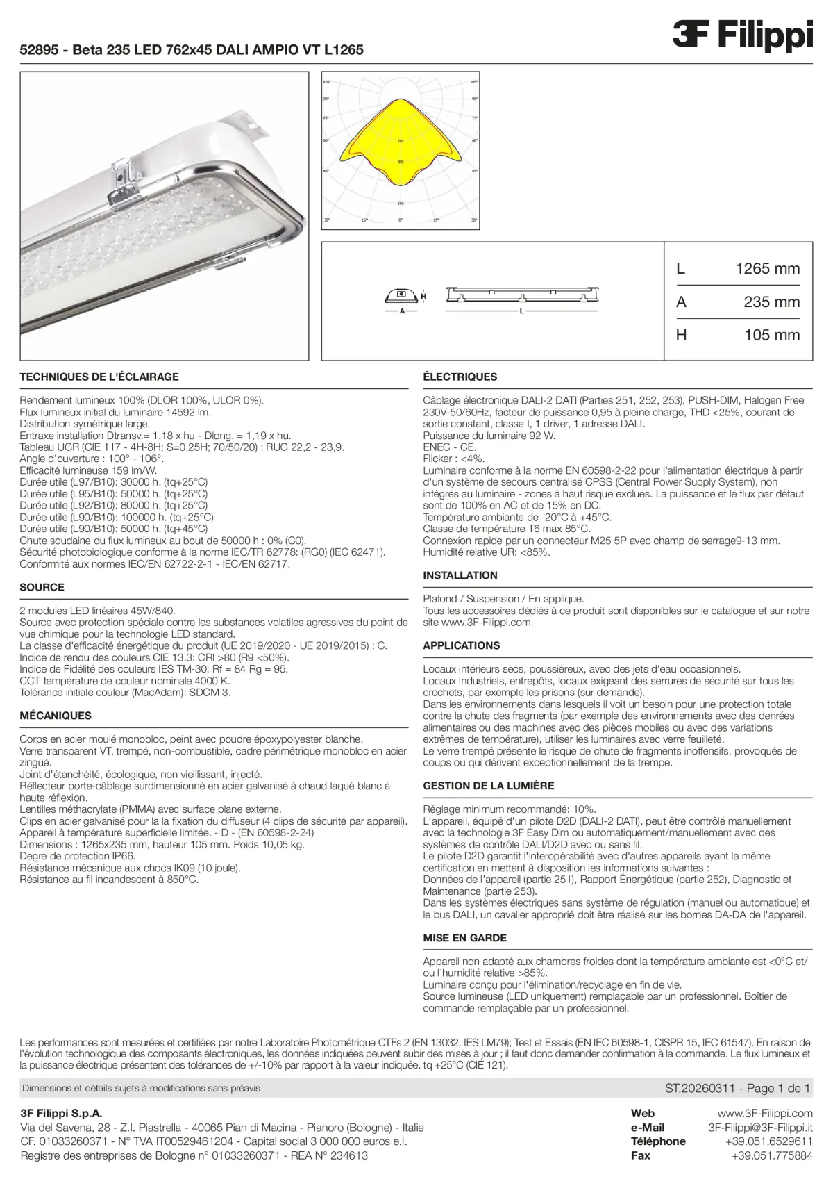 52895 - Beta 235 LED 762x45 DALI AMPIO VT L1265 - Datasheet - fr