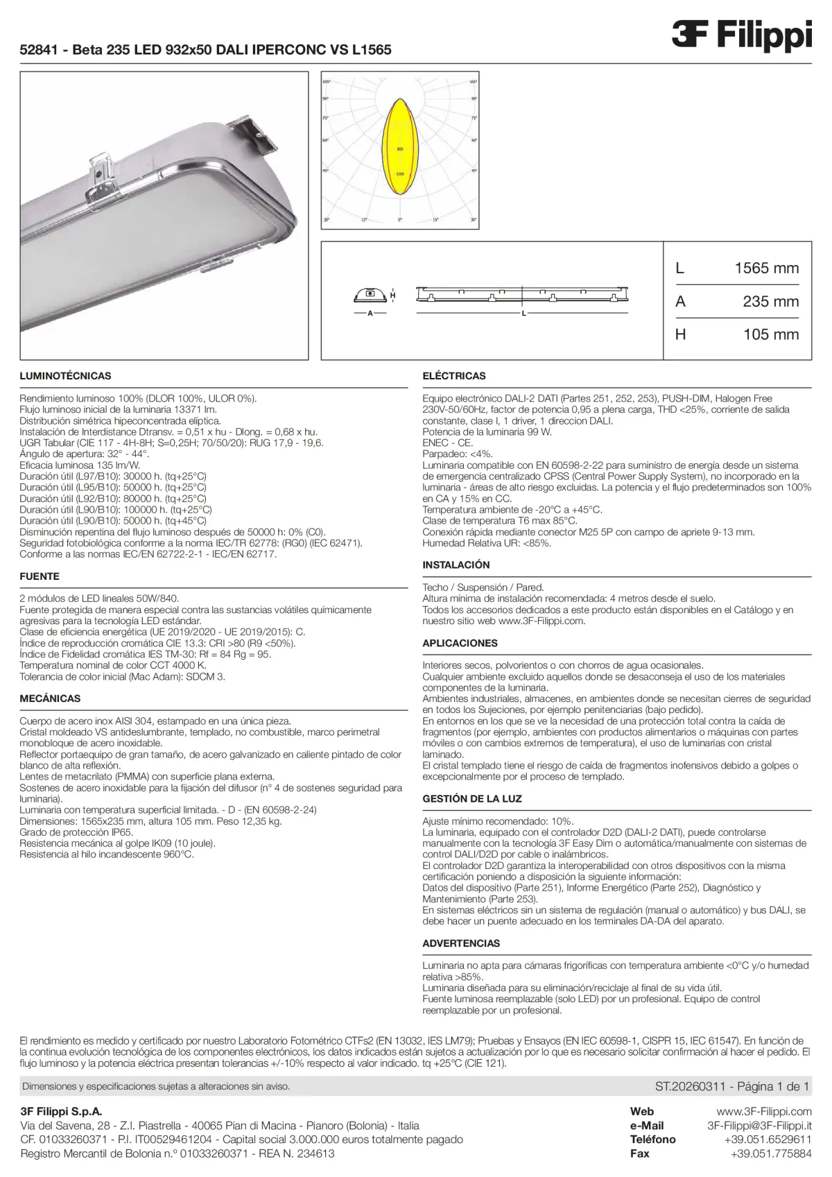 52841 - Beta 235 LED 932x50 DALI IPERCONC VS L1565 - Datasheet - es