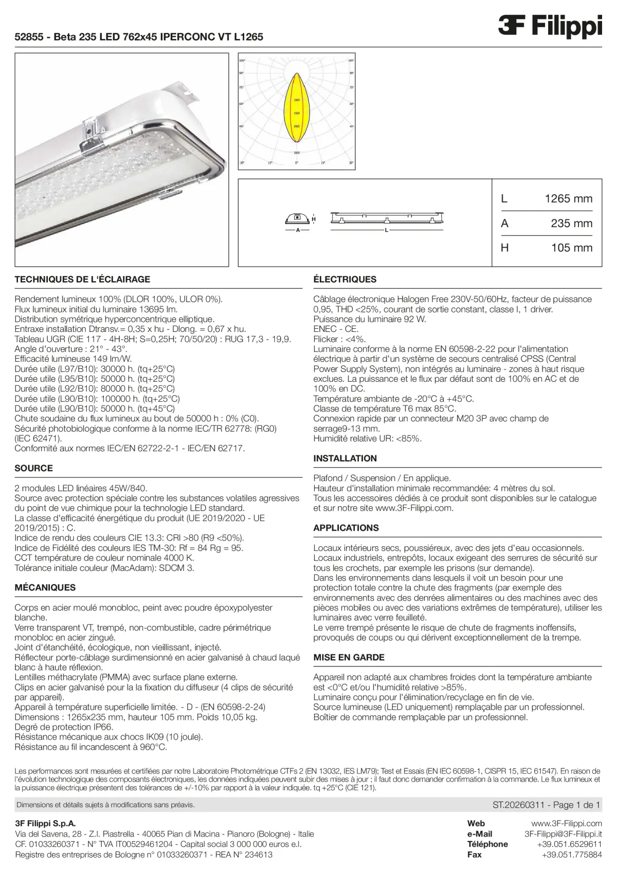 52855 - Beta 235 LED 762x45 IPERCONC VT L1265 - Datasheet - fr