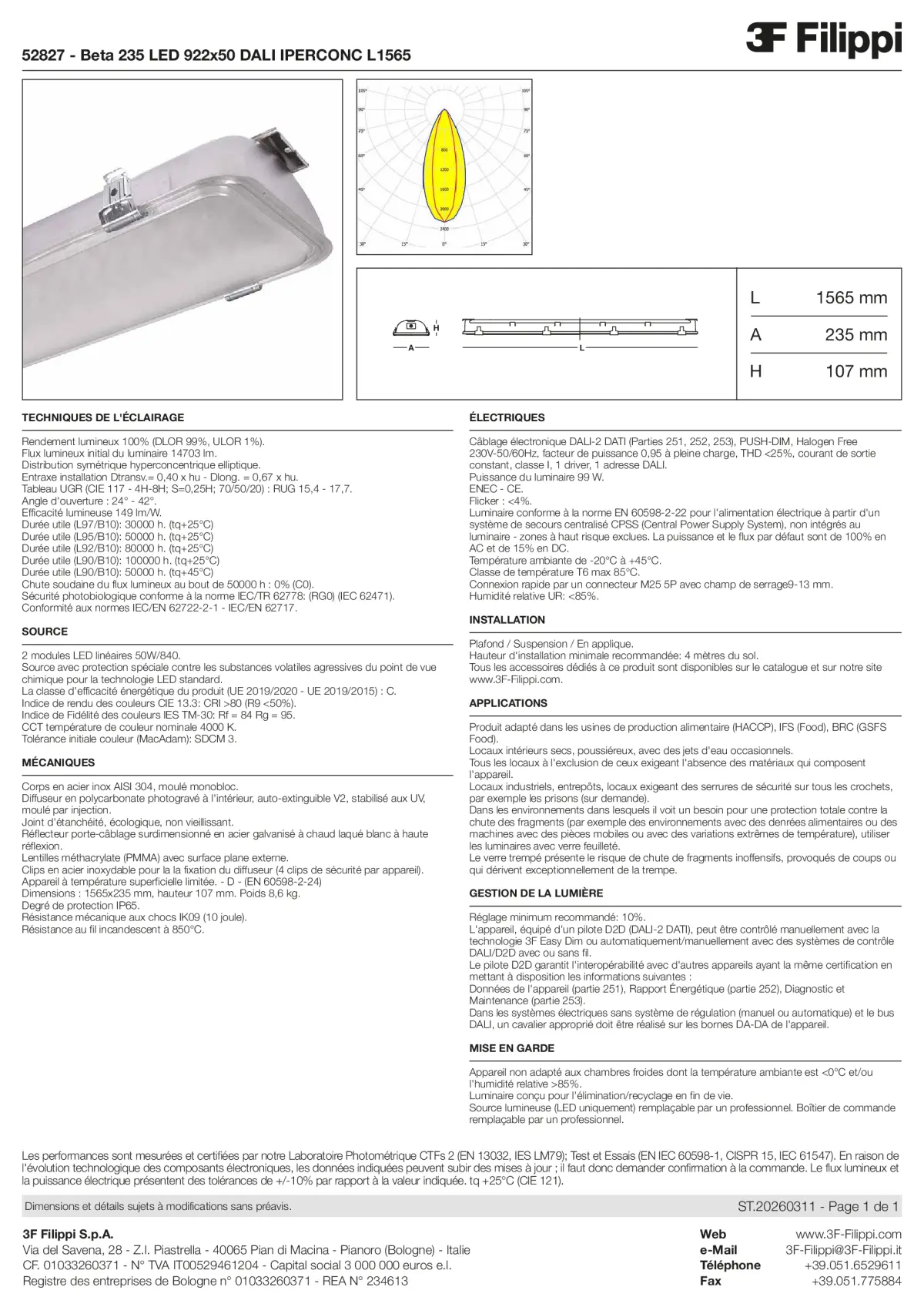 52827 - Beta 235 LED 922x50 DALI IPERCONC L1565 - Datasheet - fr