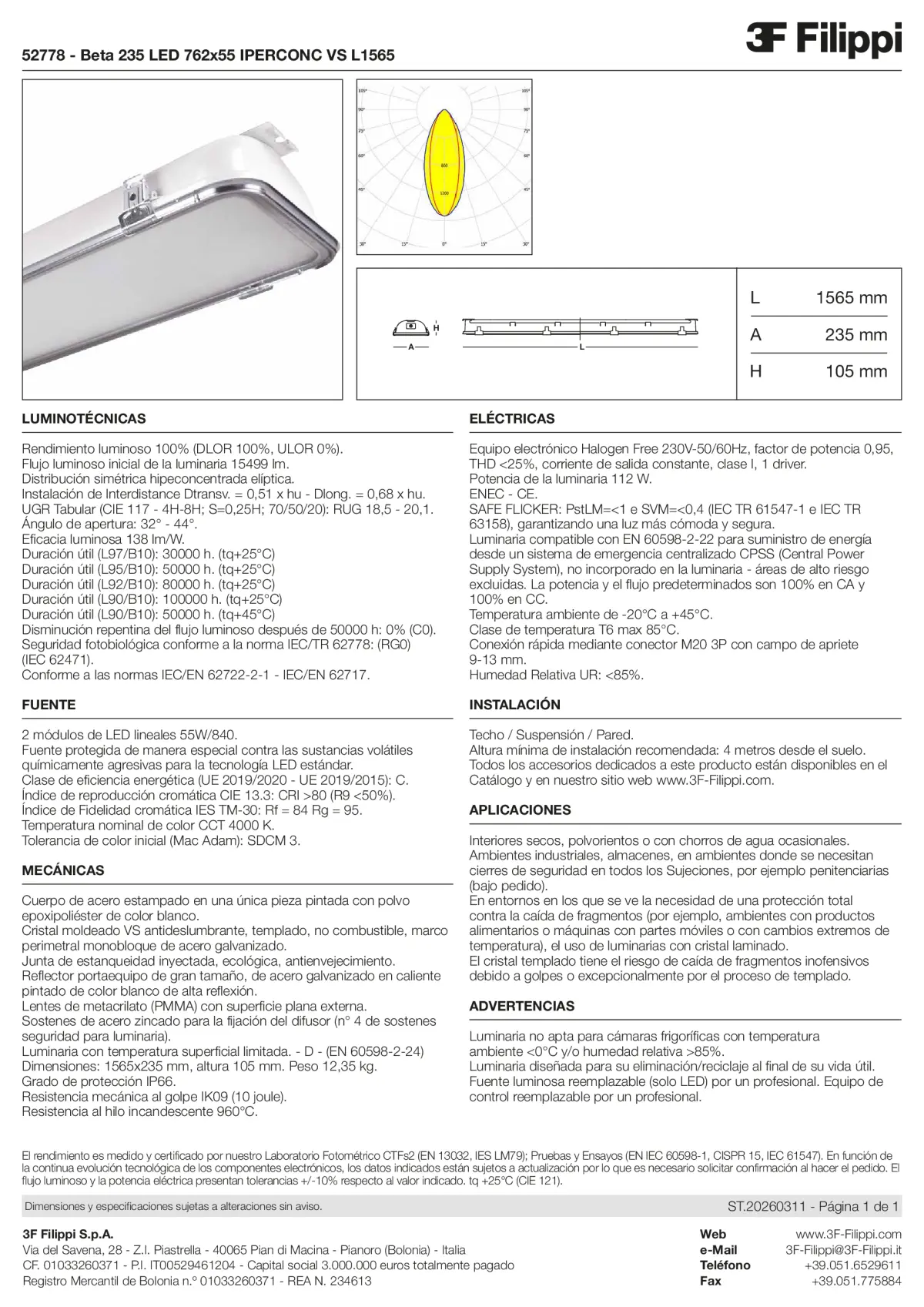 52778 - Beta 235 LED 762x55 IPERCONC VS L1565 - Datasheet - es