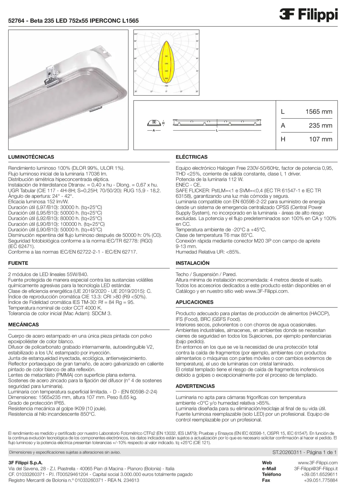 52764 - Beta 235 LED 752x55 IPERCONC L1565 - Datasheet - es