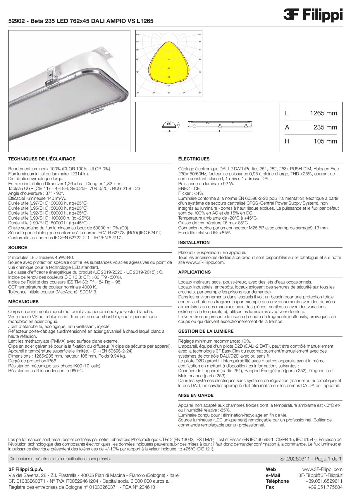 52902 - Beta 235 LED 762x45 DALI AMPIO VS L1265 - Datasheet - fr