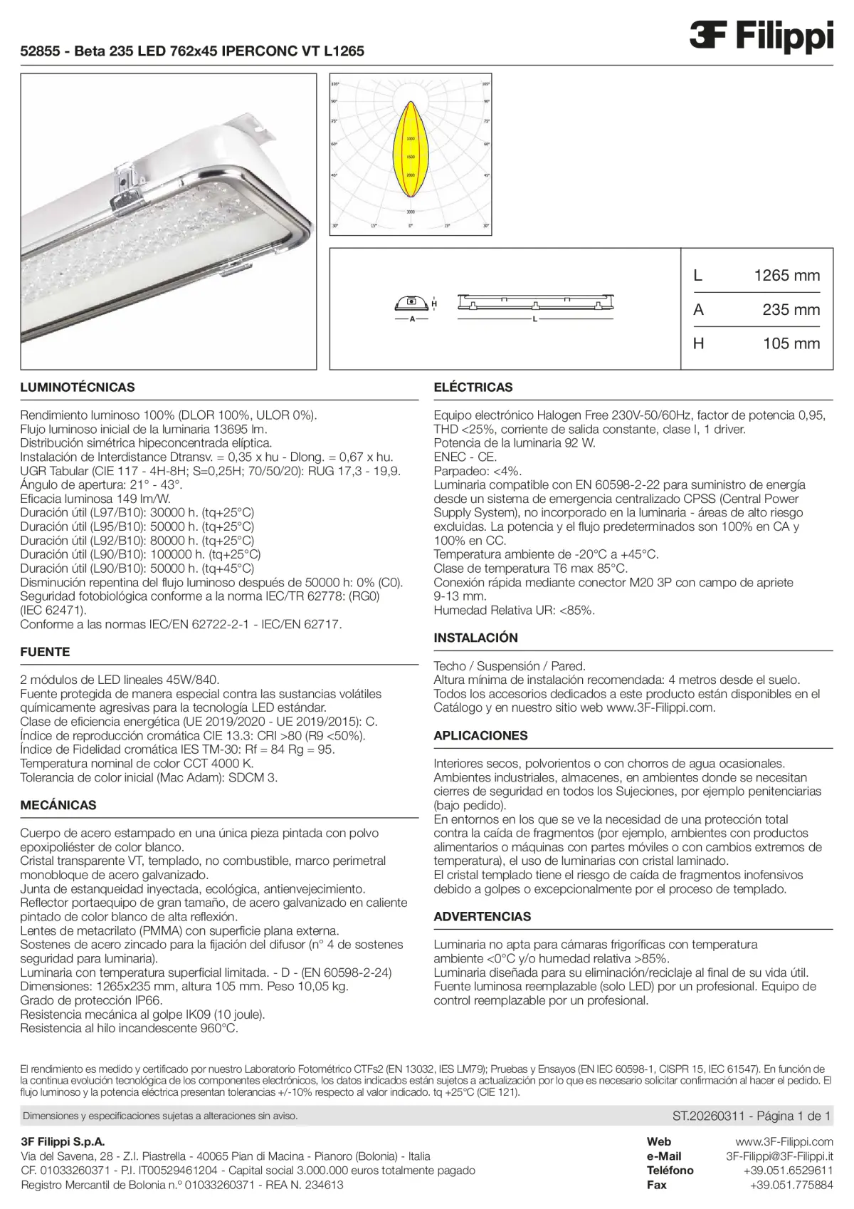 52855 - Beta 235 LED 762x45 IPERCONC VT L1265 - Datasheet - es