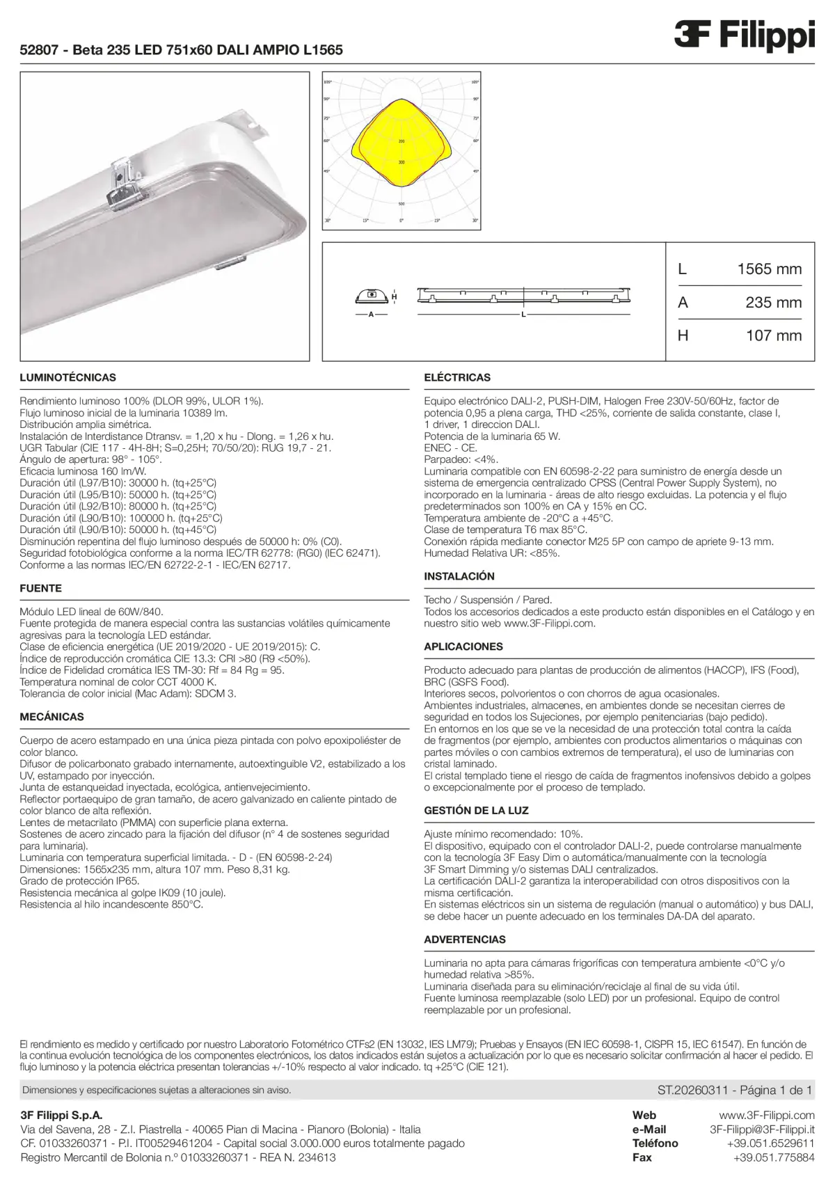 52807 - Beta 235 LED 751x60 DALI AMPIO L1565 - Datasheet - es