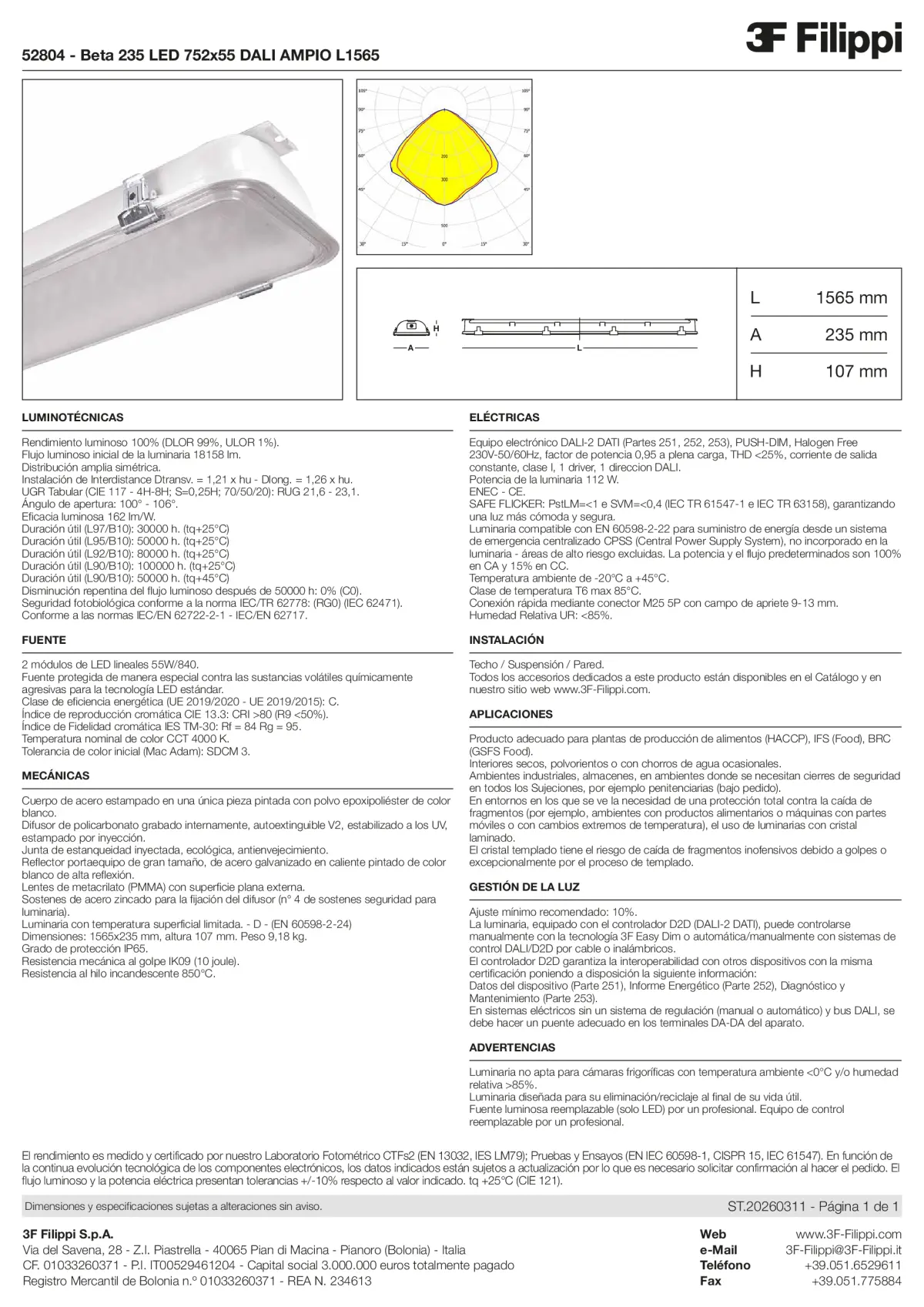 52804 - Beta 235 LED 752x55 DALI AMPIO L1565 - Datasheet - es