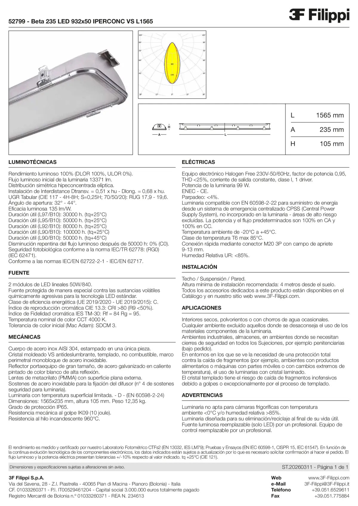 52799 - Beta 235 LED 932x50 IPERCONC VS L1565 - Datasheet - es