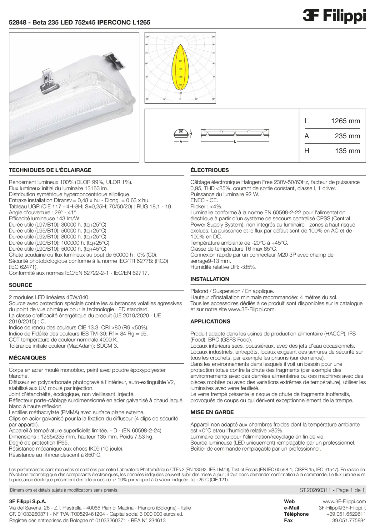 52848 - Beta 235 LED 752x45 IPERCONC L1265 - Datasheet - fr