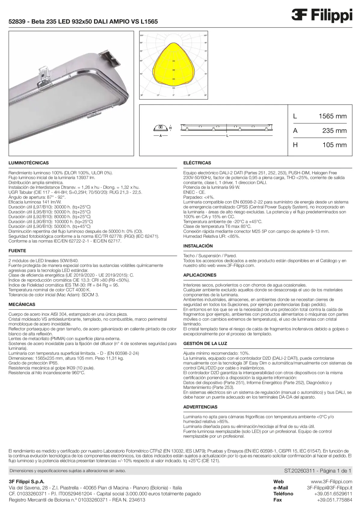 52839 - Beta 235 LED 932x50 DALI AMPIO VS L1565 - Datasheet - es