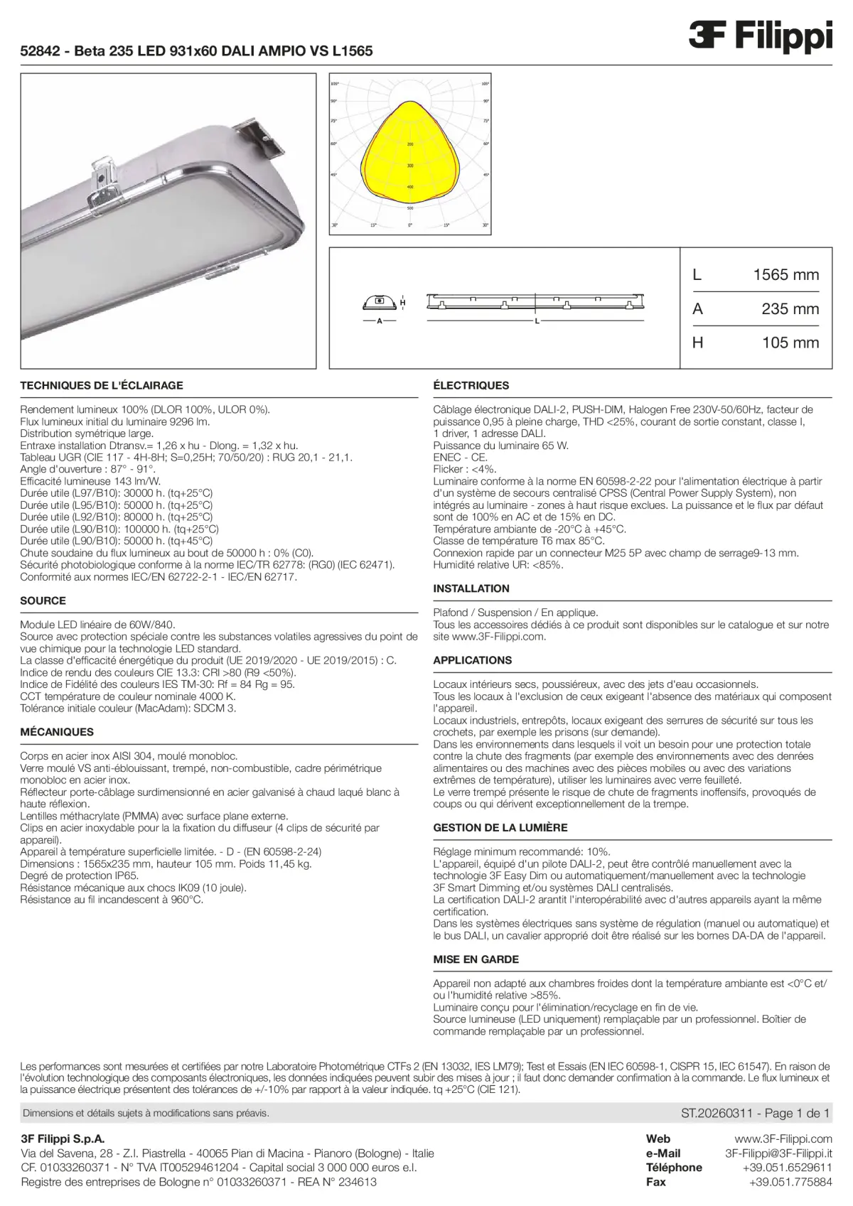 52842 - Beta 235 LED 931x60 DALI AMPIO VS L1565 - Datasheet - fr