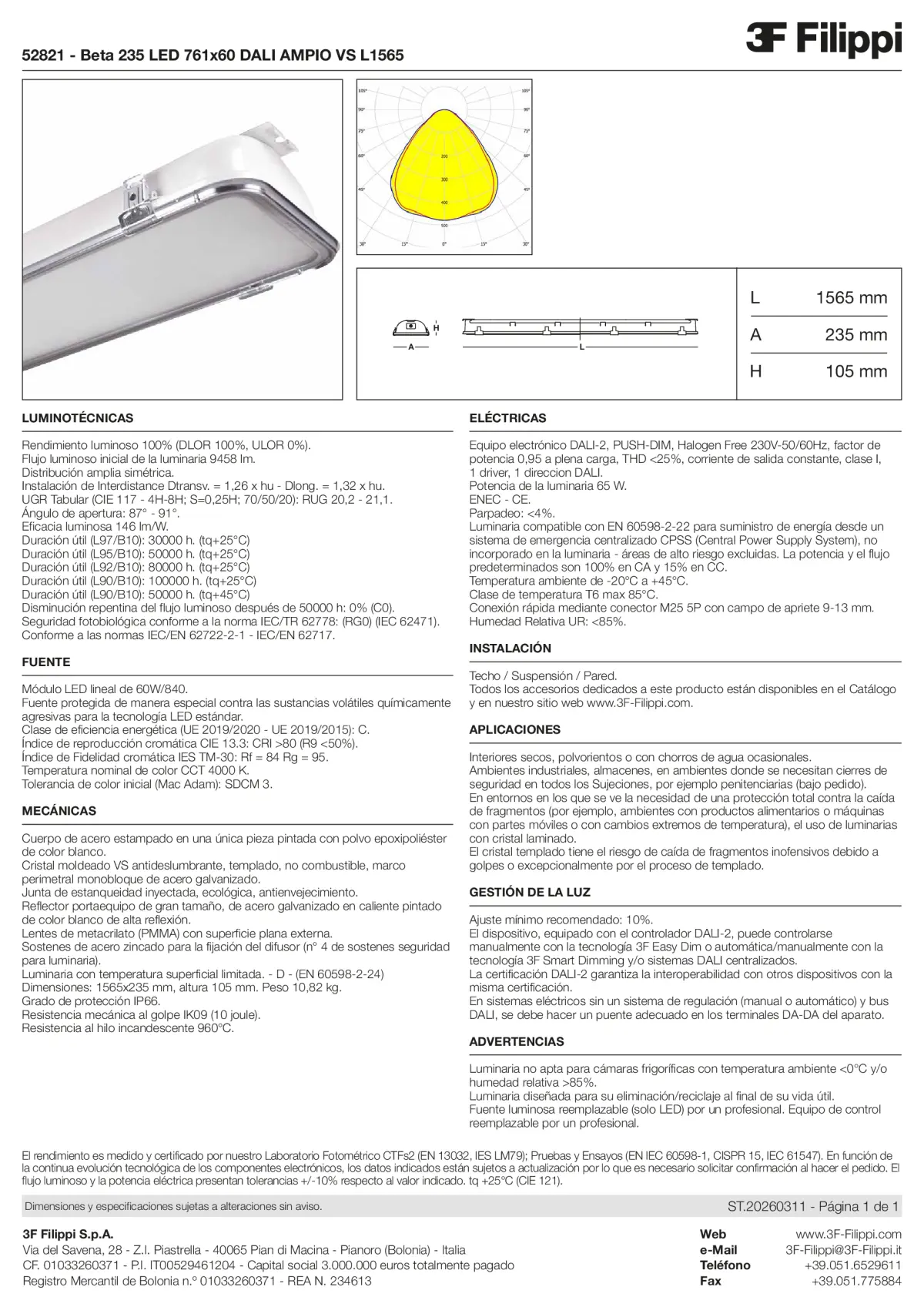 52821 - Beta 235 LED 761x60 DALI AMPIO VS L1565 - Datasheet - es