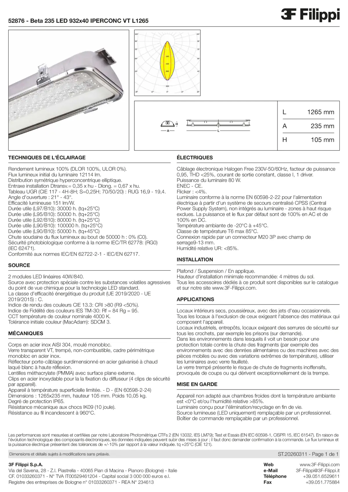 52876 - Beta 235 LED 932x40 IPERCONC VT L1265 - Datasheet - fr