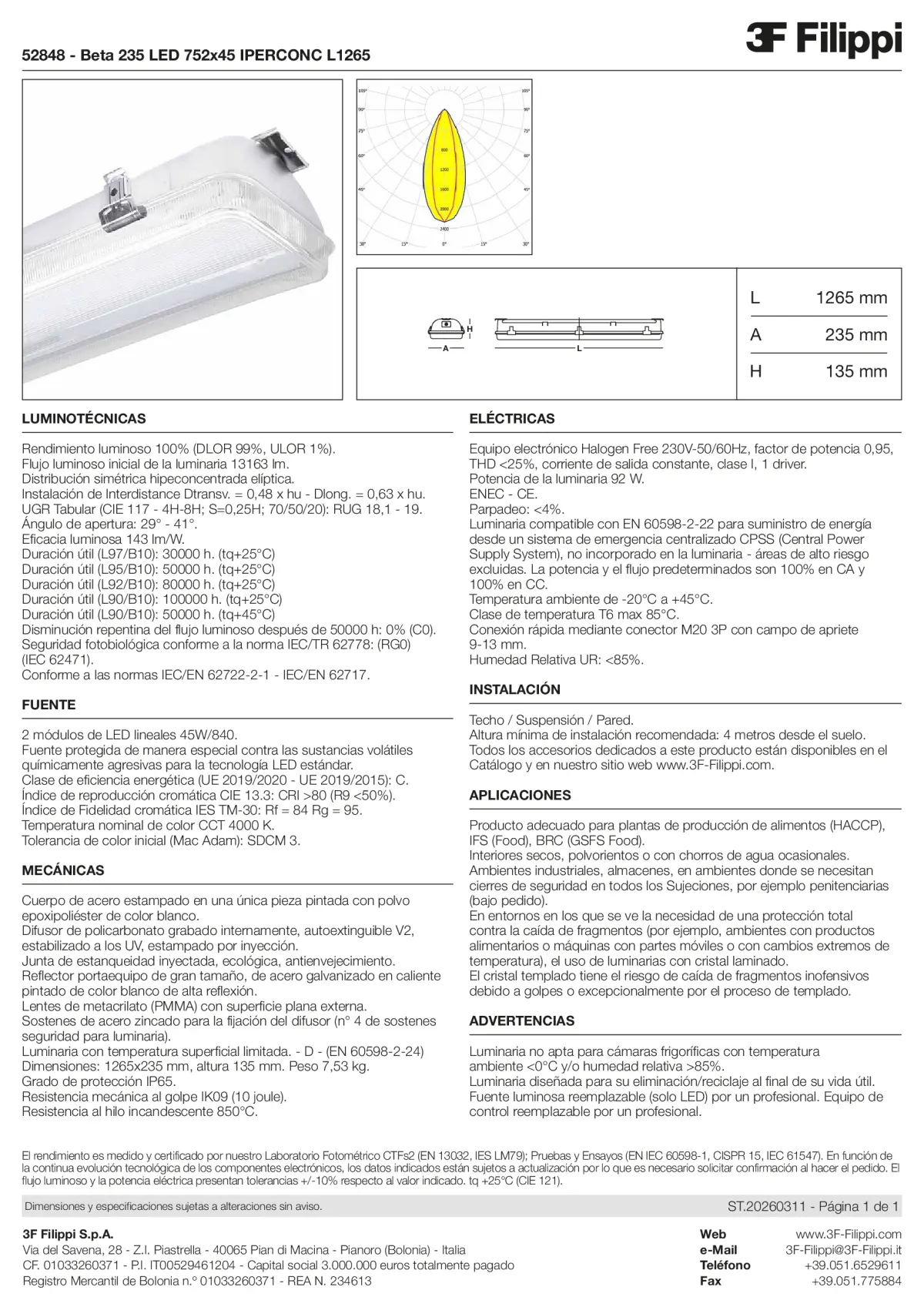 52848 - Beta 235 LED 752x45 IPERCONC L1265 - Datasheet - es