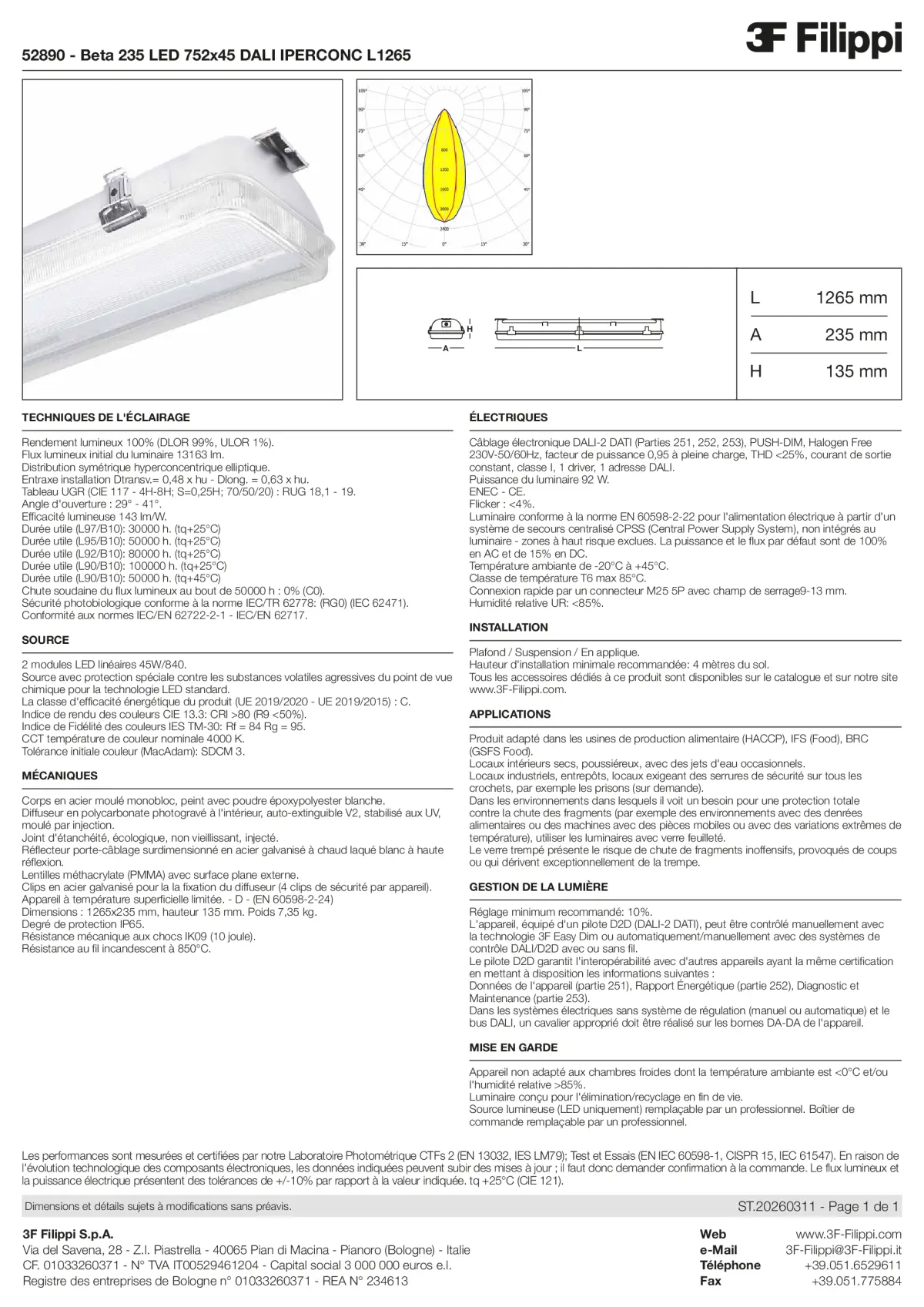 52890 - Beta 235 LED 752x45 DALI IPERCONC L1265 - Datasheet - fr