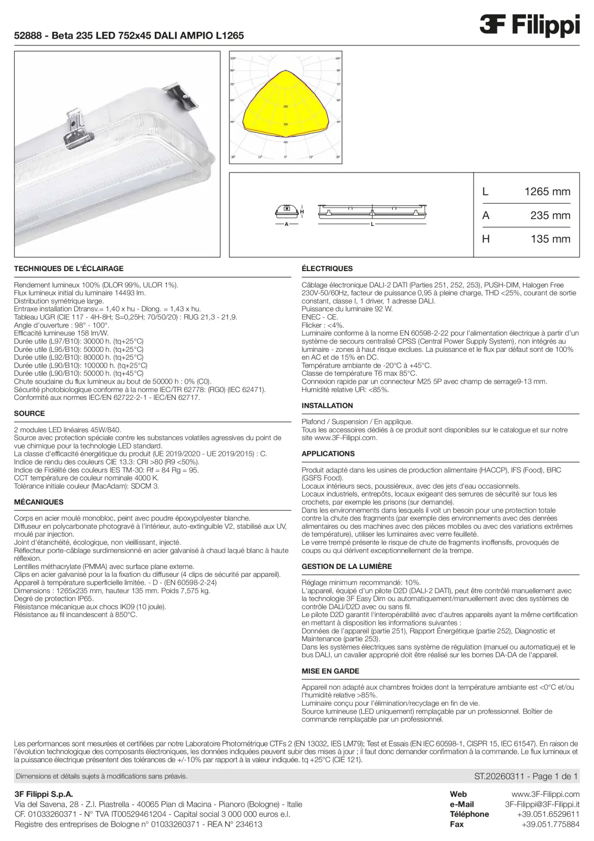 52888 - Beta 235 LED 752x45 DALI AMPIO L1265 - Datasheet - fr