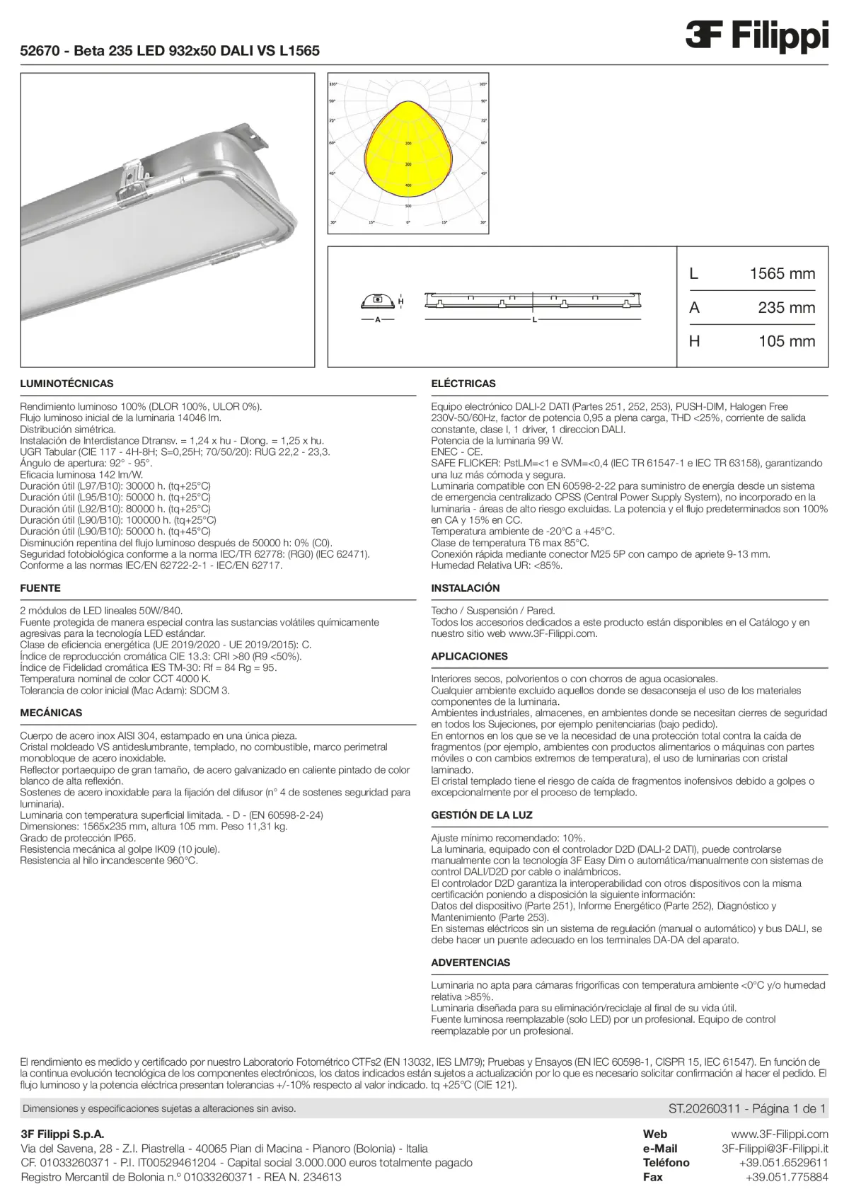 52670 - Beta 235 LED 932x50 DALI VS L1565 - Datasheet - es