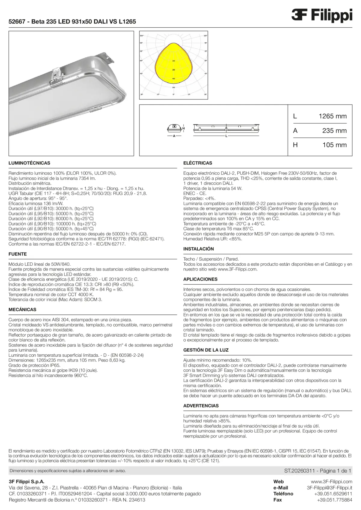 52667 - Beta 235 LED 931x50 DALI VS L1265 - Datasheet - es