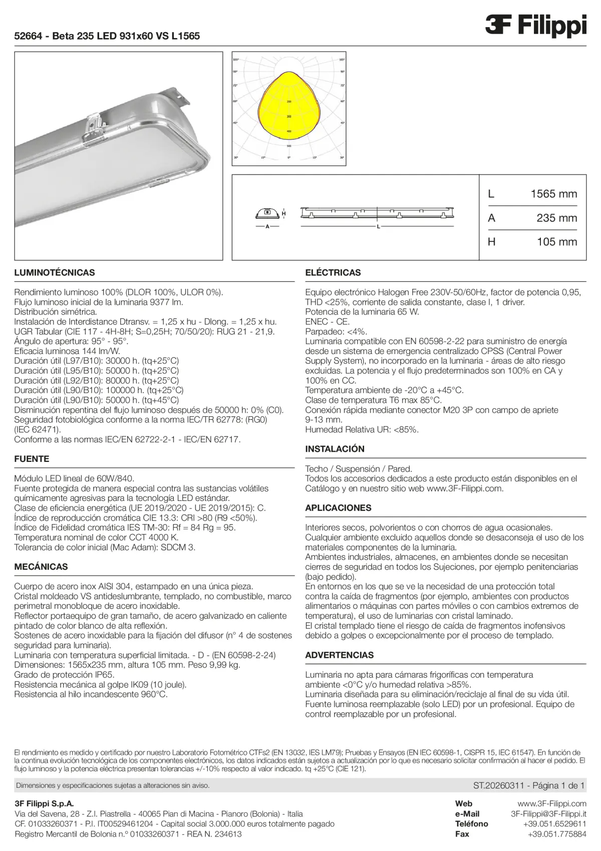 52664 - Beta 235 LED 931x60 VS L1565 - Datasheet - es