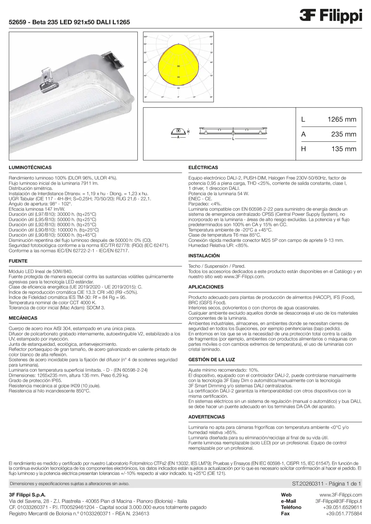 52659 - Beta 235 LED 921x50 DALI L1265 - Datasheet - es