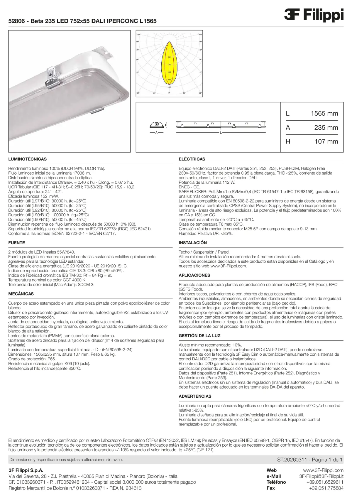 52806 - Beta 235 LED 752x55 DALI IPERCONC L1565 - Datasheet - es