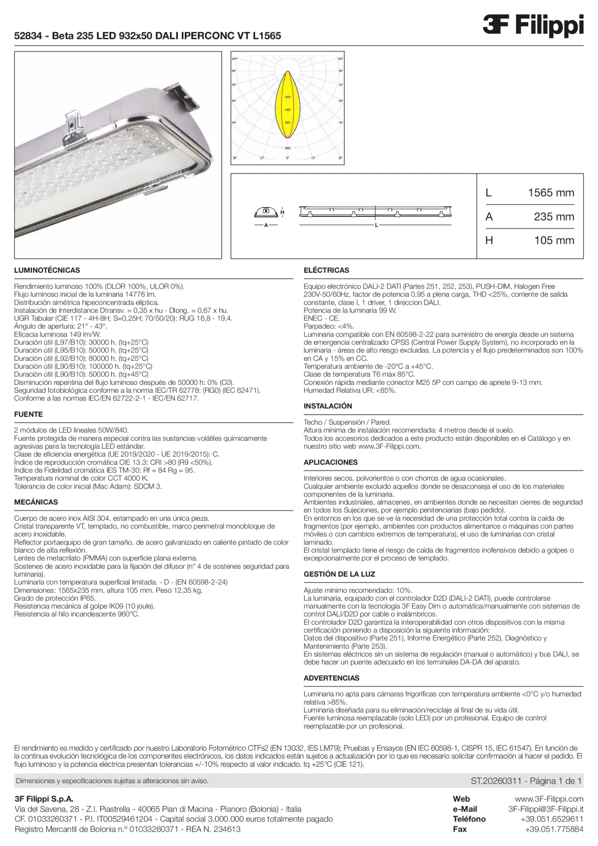 52834 - Beta 235 LED 932x50 DALI IPERCONC VT L1565 - Datasheet - es