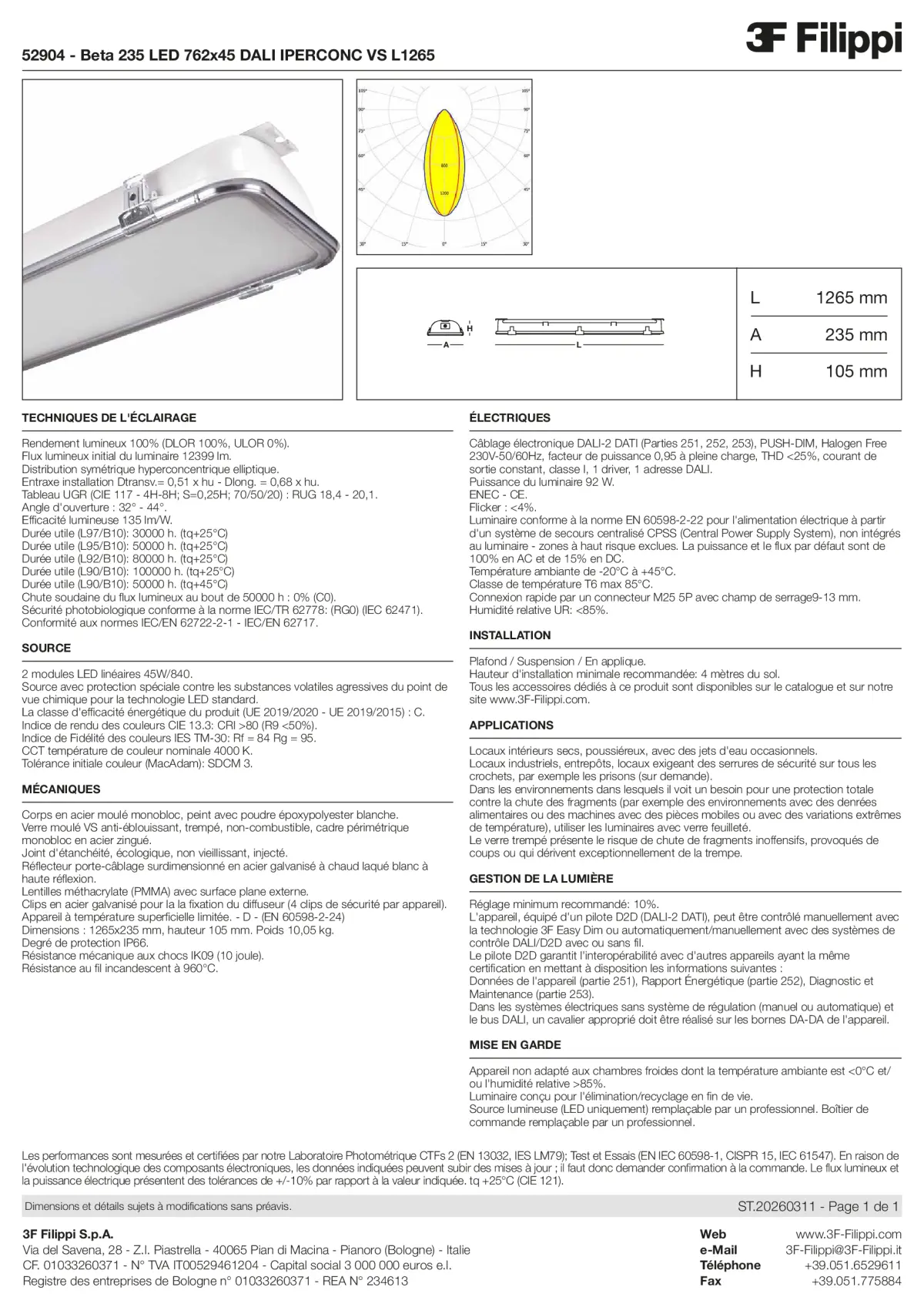 52904 - Beta 235 LED 762x45 DALI IPERCONC VS L1265 - Datasheet - fr