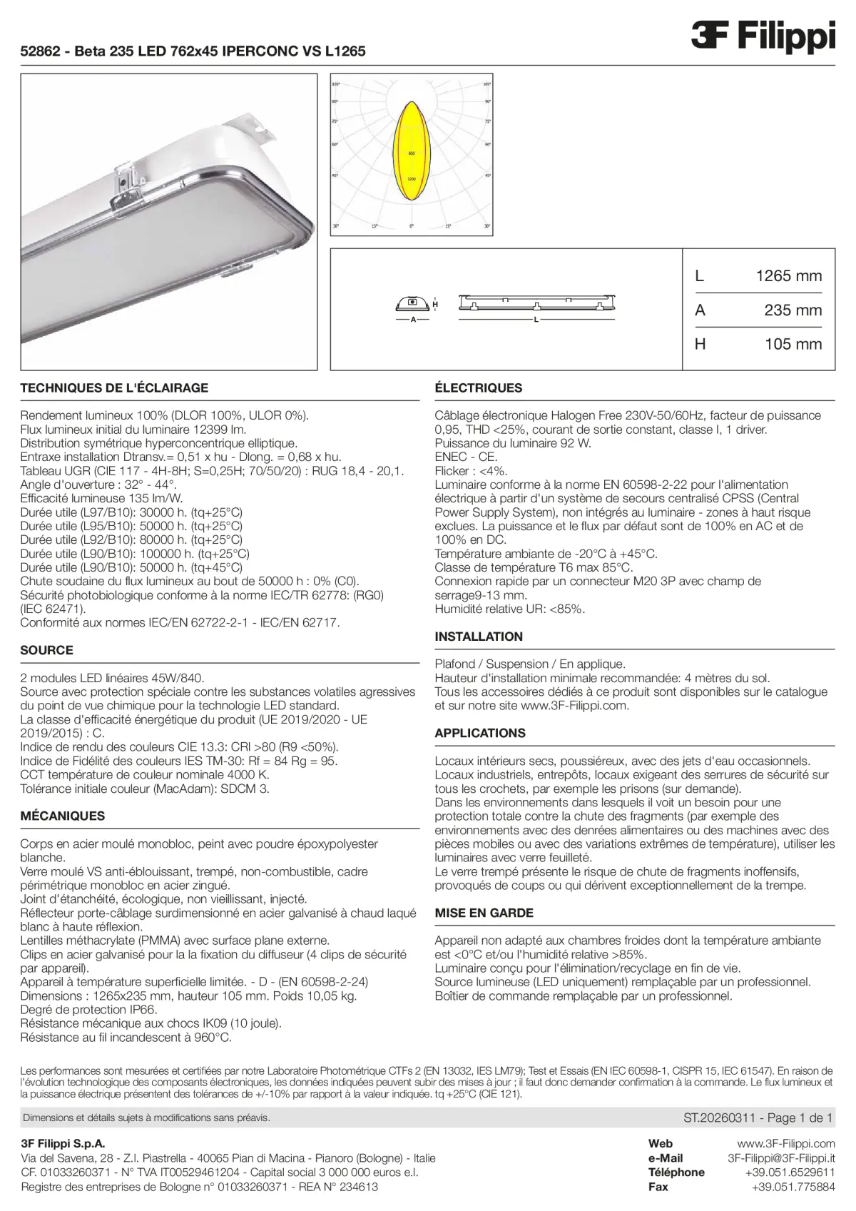 52862 - Beta 235 LED 762x45 IPERCONC VS L1265 - Datasheet - fr