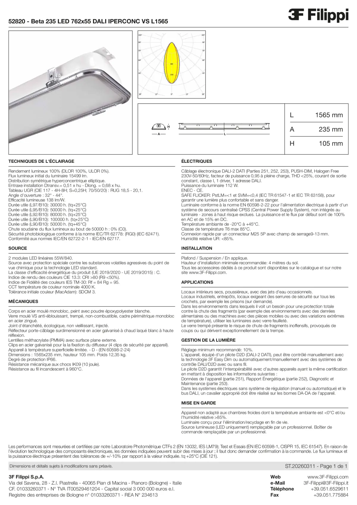 52820 - Beta 235 LED 762x55 DALI IPERCONC VS L1565 - Datasheet - fr