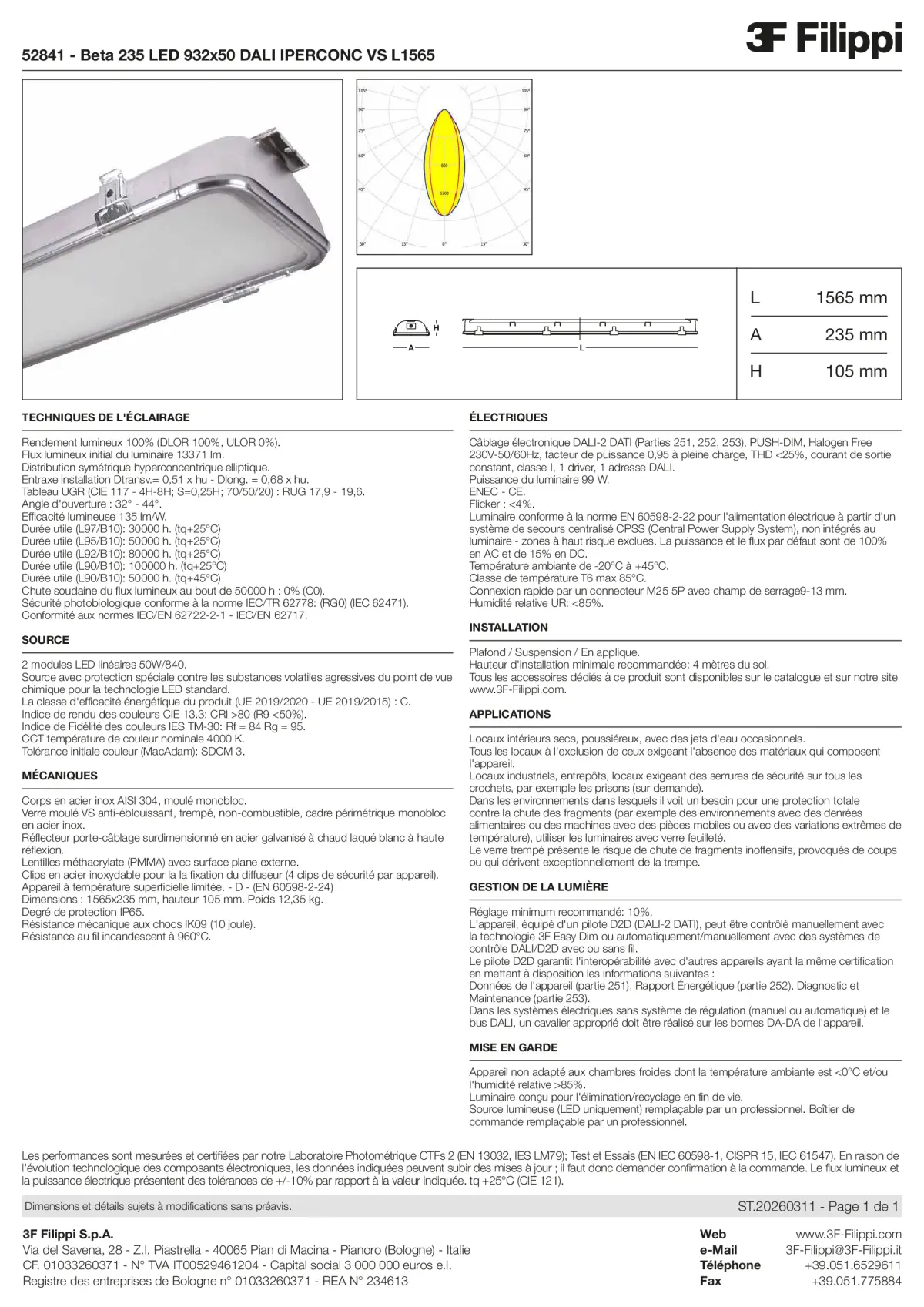52841 - Beta 235 LED 932x50 DALI IPERCONC VS L1565 - Datasheet - fr