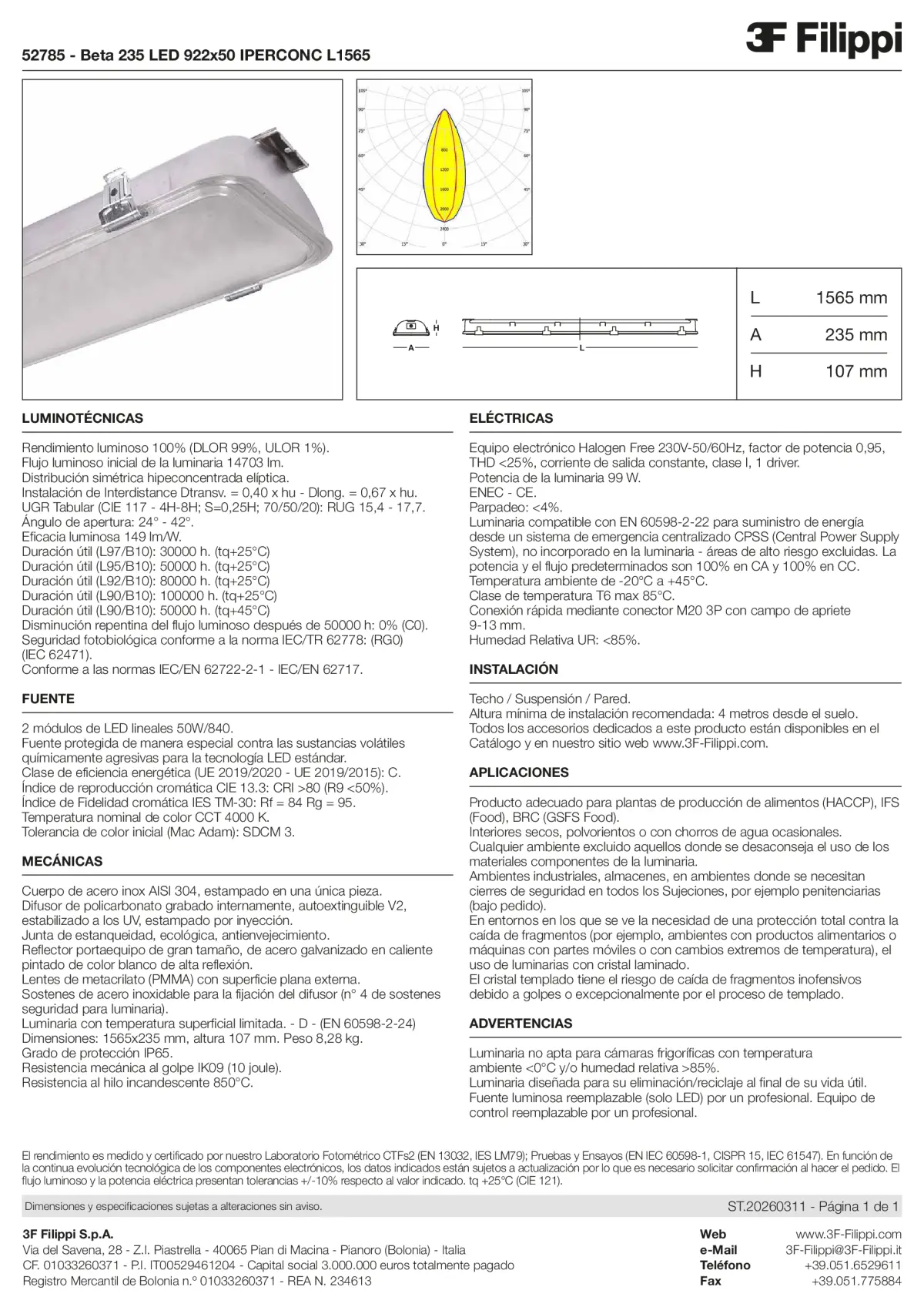 52785 - Beta 235 LED 922x50 IPERCONC L1565 - Datasheet - es