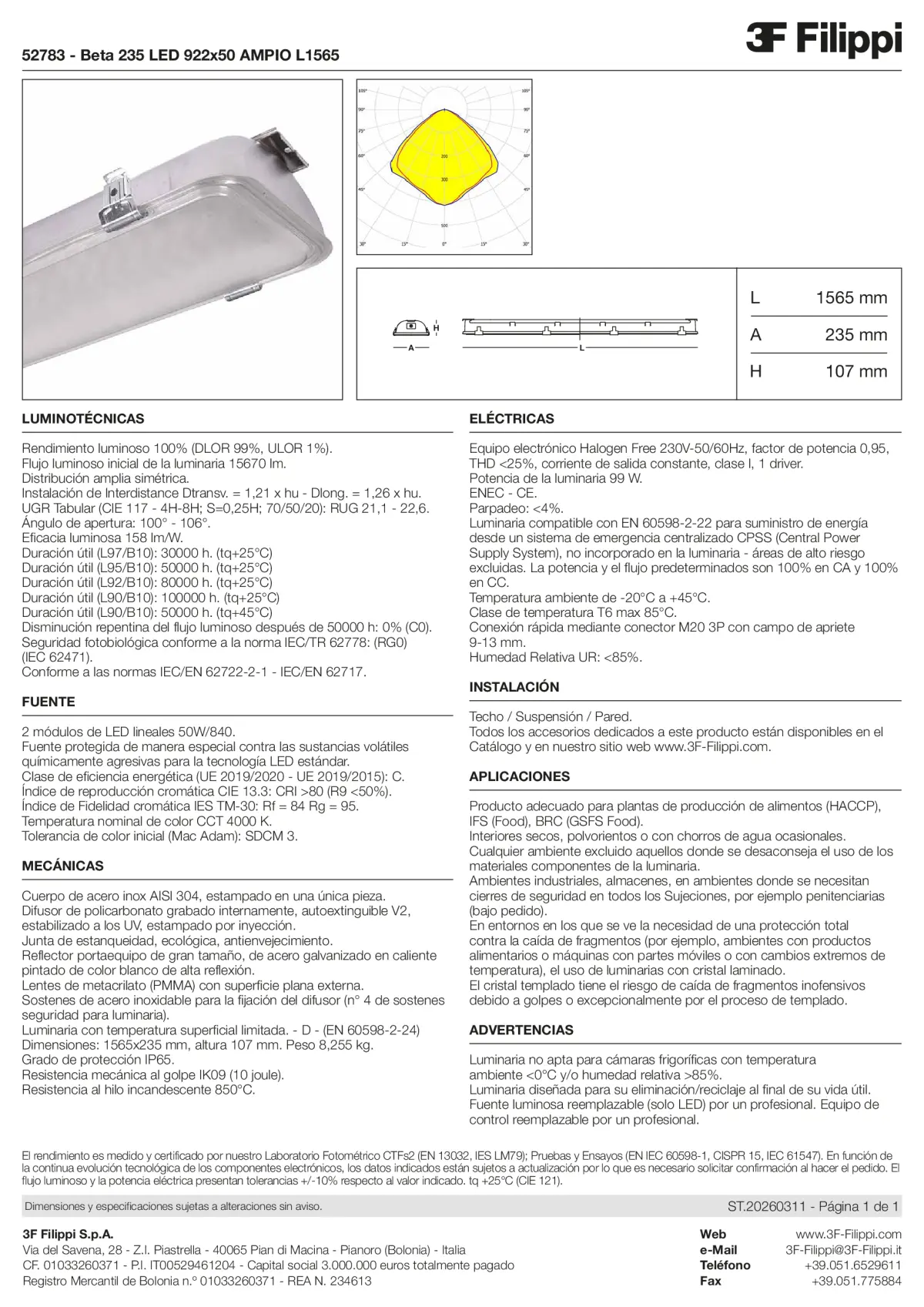 52783 - Beta 235 LED 922x50 AMPIO L1565 - Datasheet - es
