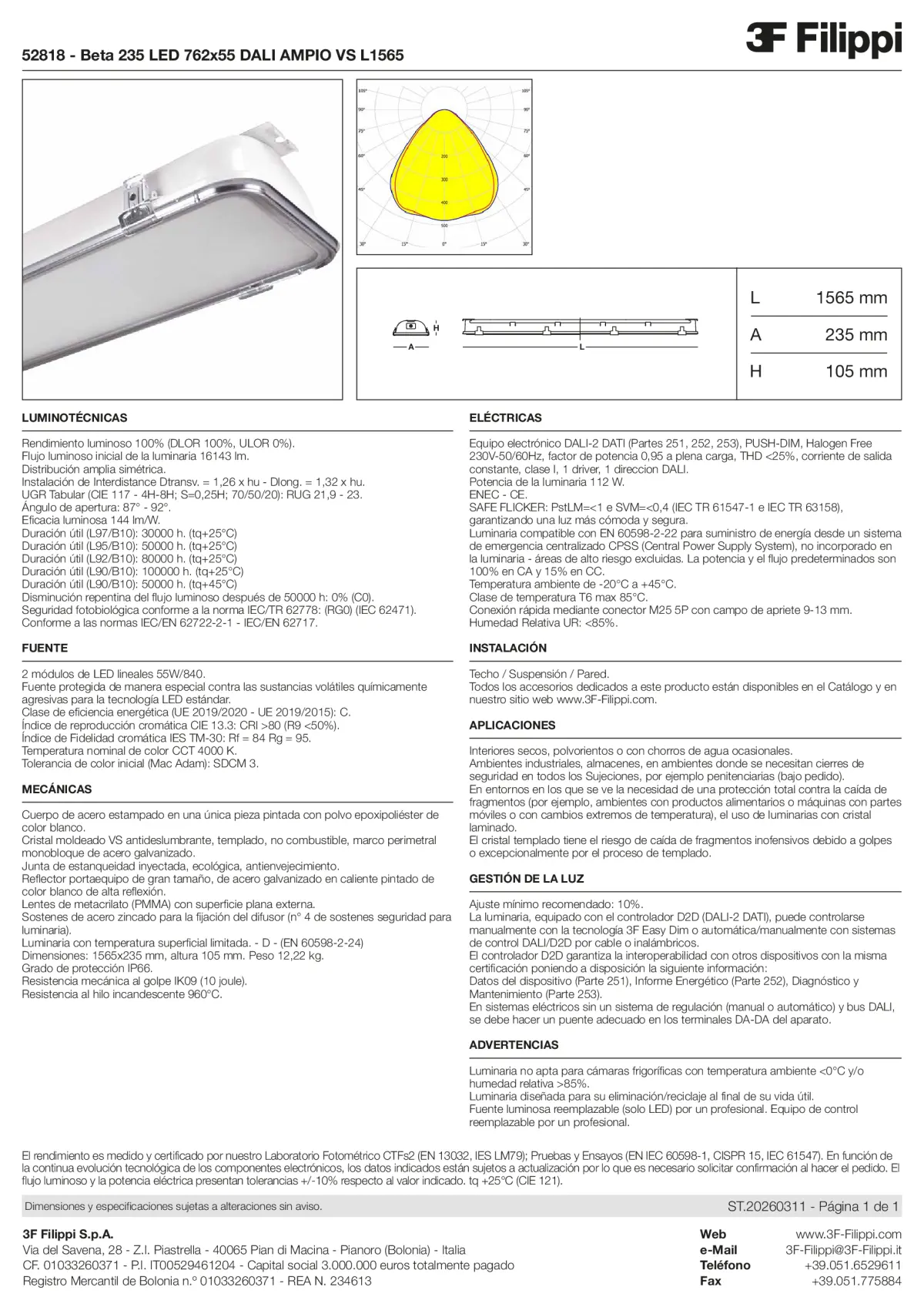 52818 - Beta 235 LED 762x55 DALI AMPIO VS L1565 - Datasheet - es