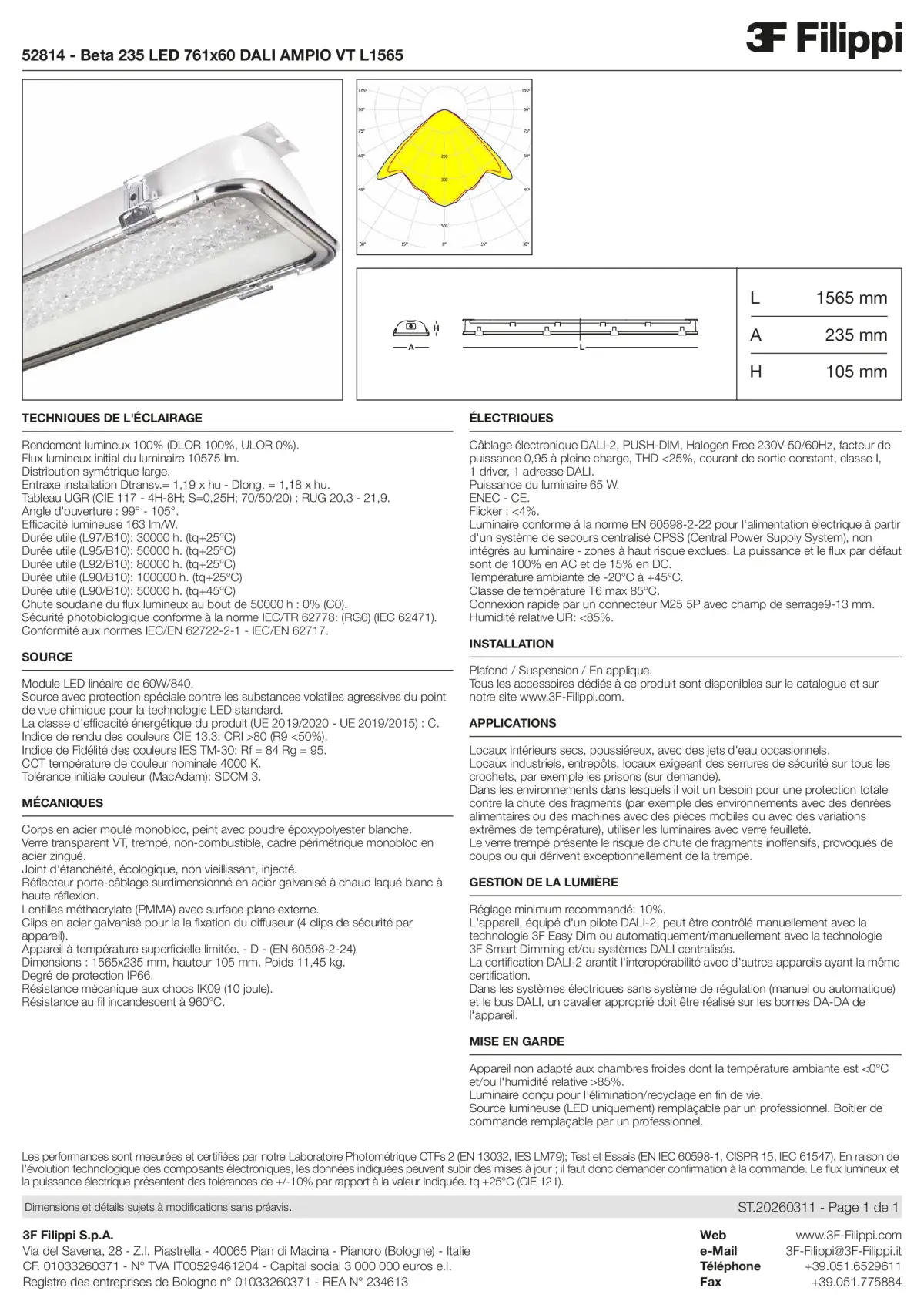 52814 - Beta 235 LED 761x60 DALI AMPIO VT L1565 - Datasheet - fr