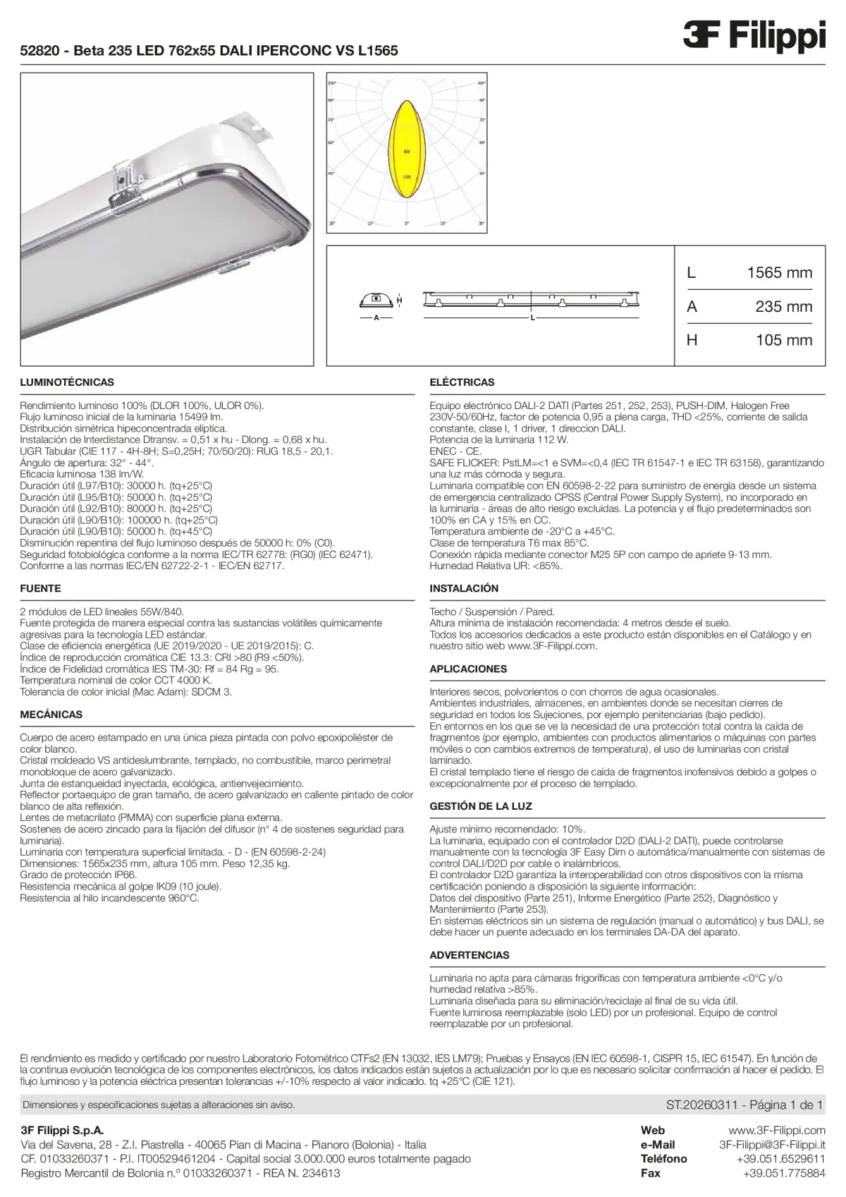 52820 - Beta 235 LED 762x55 DALI IPERCONC VS L1565 - Datasheet - es