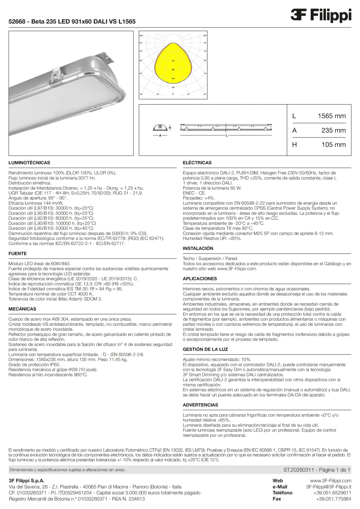 52668 - Beta 235 LED 931x60 DALI VS L1565 - Datasheet - es