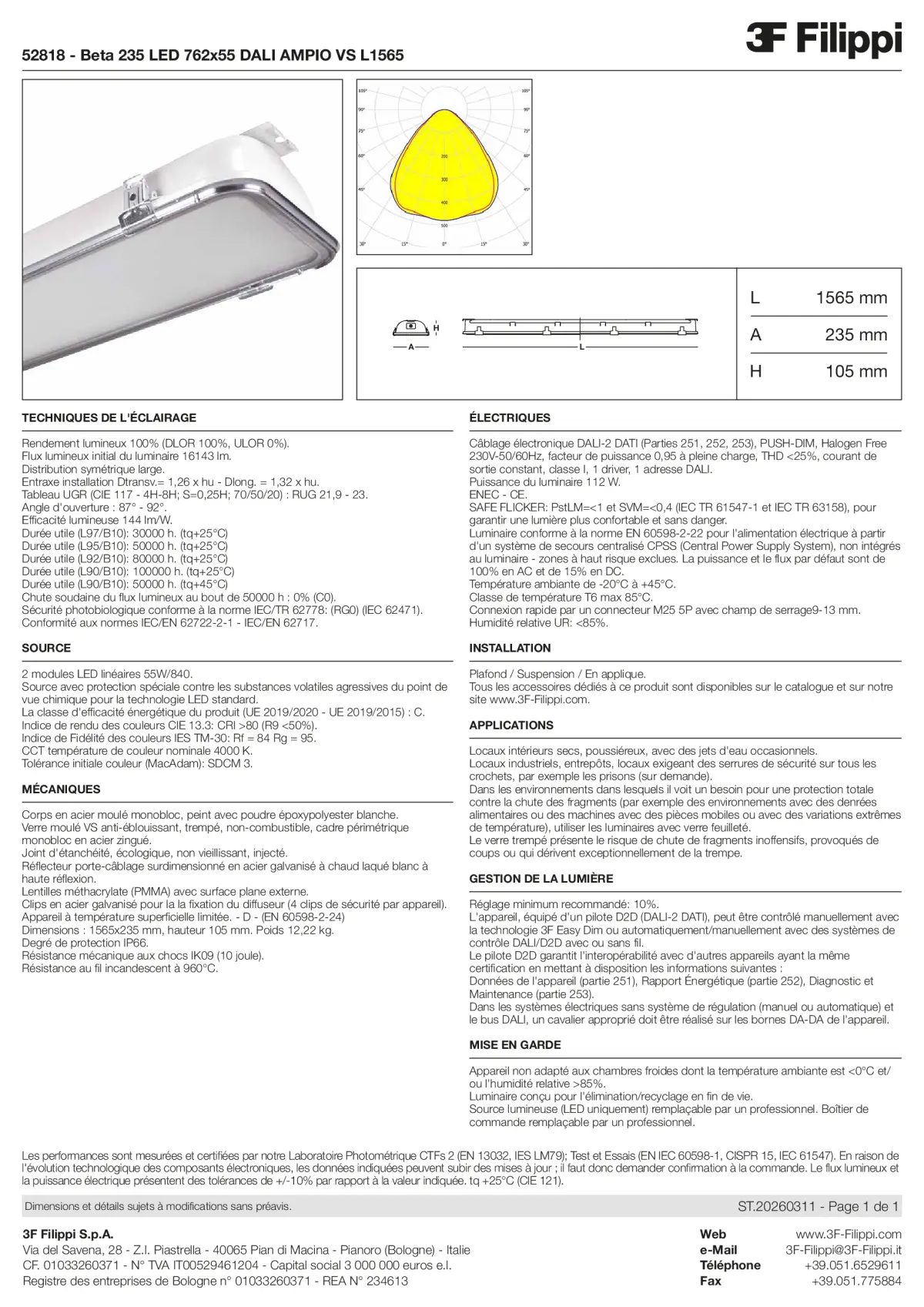 52818 - Beta 235 LED 762x55 DALI AMPIO VS L1565 - Datasheet - fr