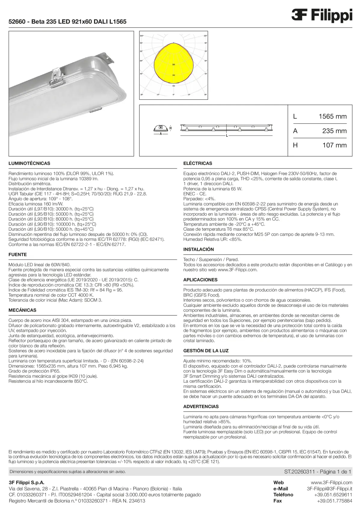 52660 - Beta 235 LED 921x60 DALI L1565 - Datasheet - es