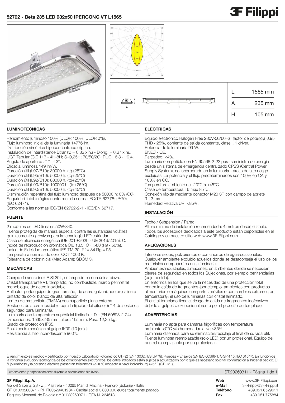 52792 - Beta 235 LED 932x50 IPERCONC VT L1565 - Datasheet - es
