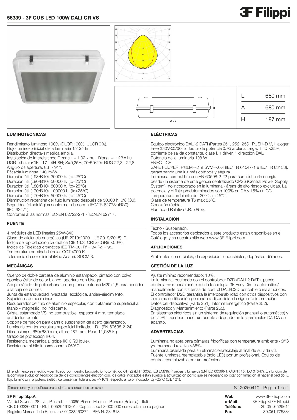 56339 - 3F CUB LED 100W DALI CR VS - Datasheet - es