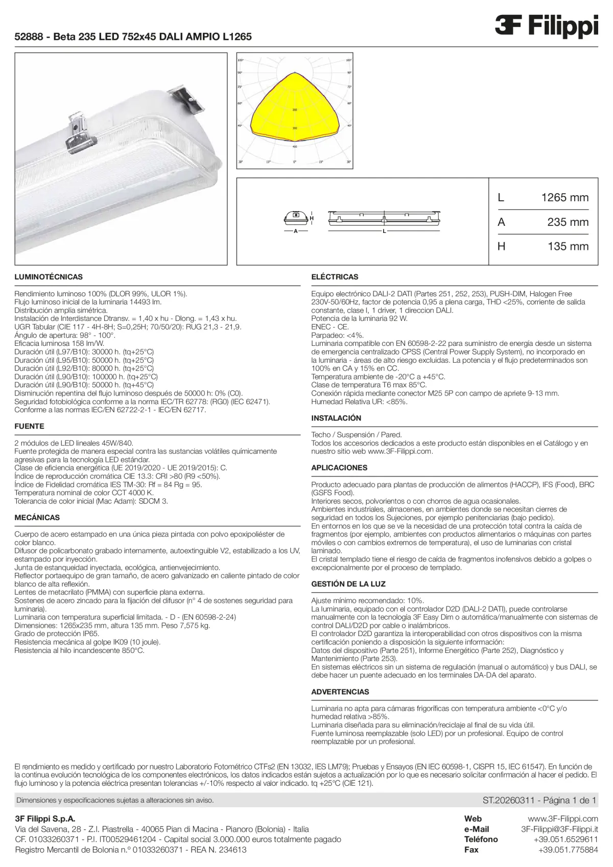 52888 - Beta 235 LED 752x45 DALI AMPIO L1265 - Datasheet - es