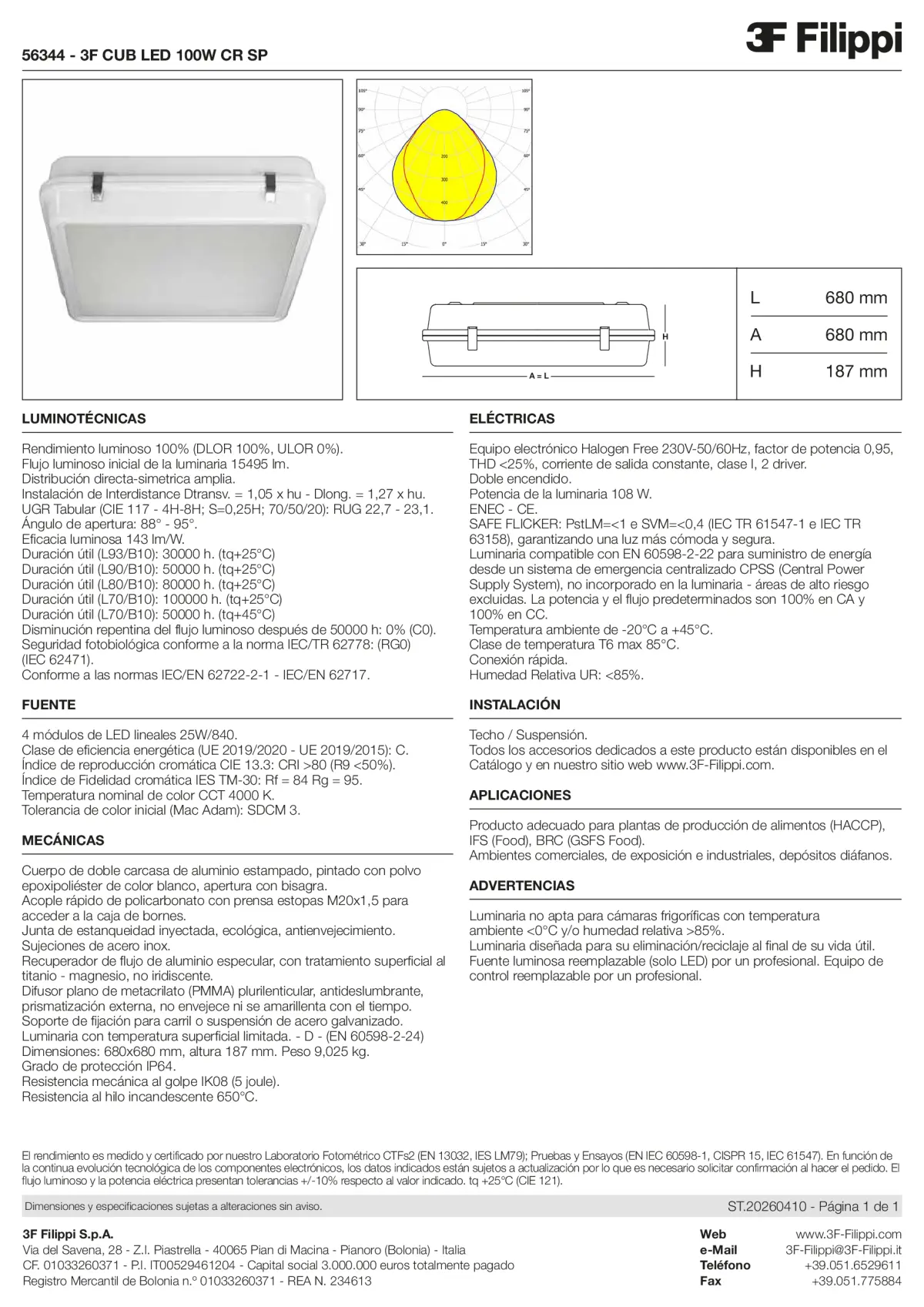 56344 - 3F CUB LED 100W CR SP - Datasheet - es