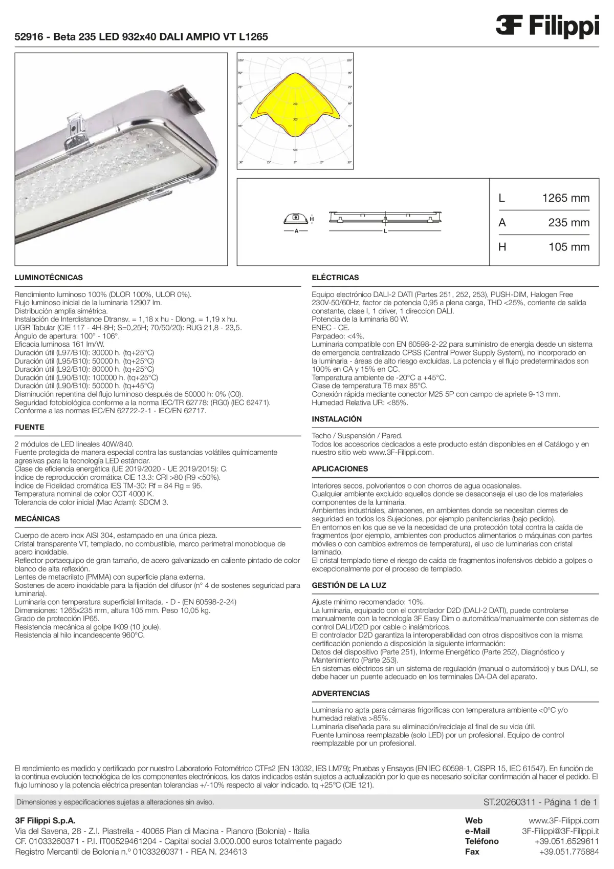 52916 - Beta 235 LED 932x40 DALI AMPIO VT L1265 - Datasheet - es