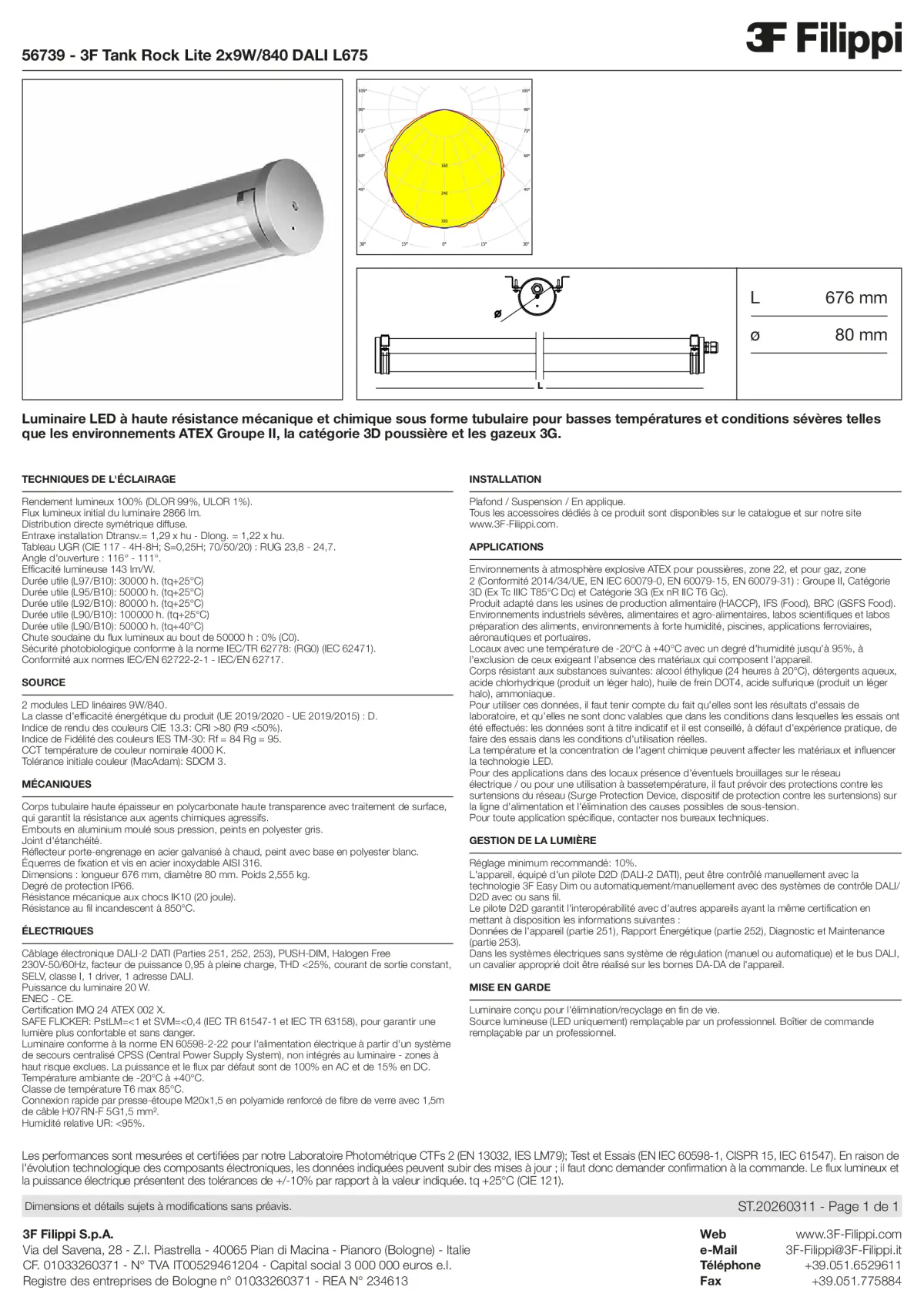 56739 - 3F Tank Rock Lite 2x9W-840 DALI L675 - Datasheet - fr