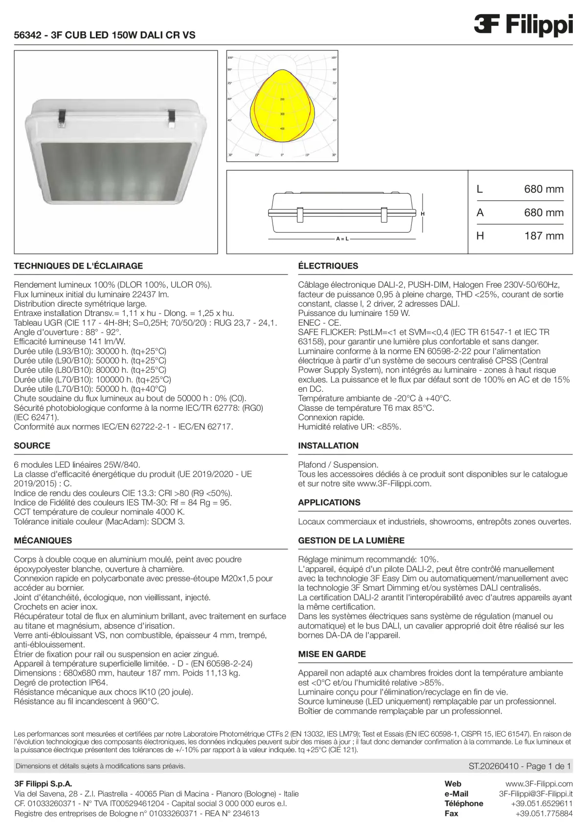 56342 - 3F CUB LED 150W DALI CR VS - Datasheet - fr