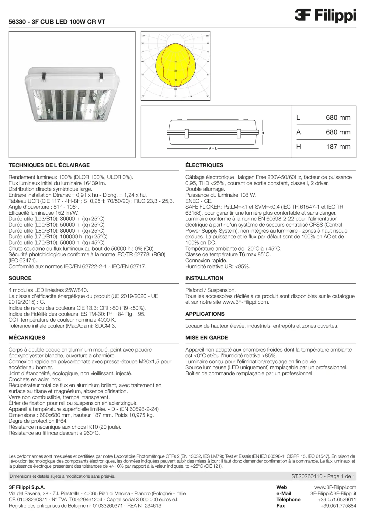 56330 - 3F CUB LED 100W CR VT - Datasheet - fr