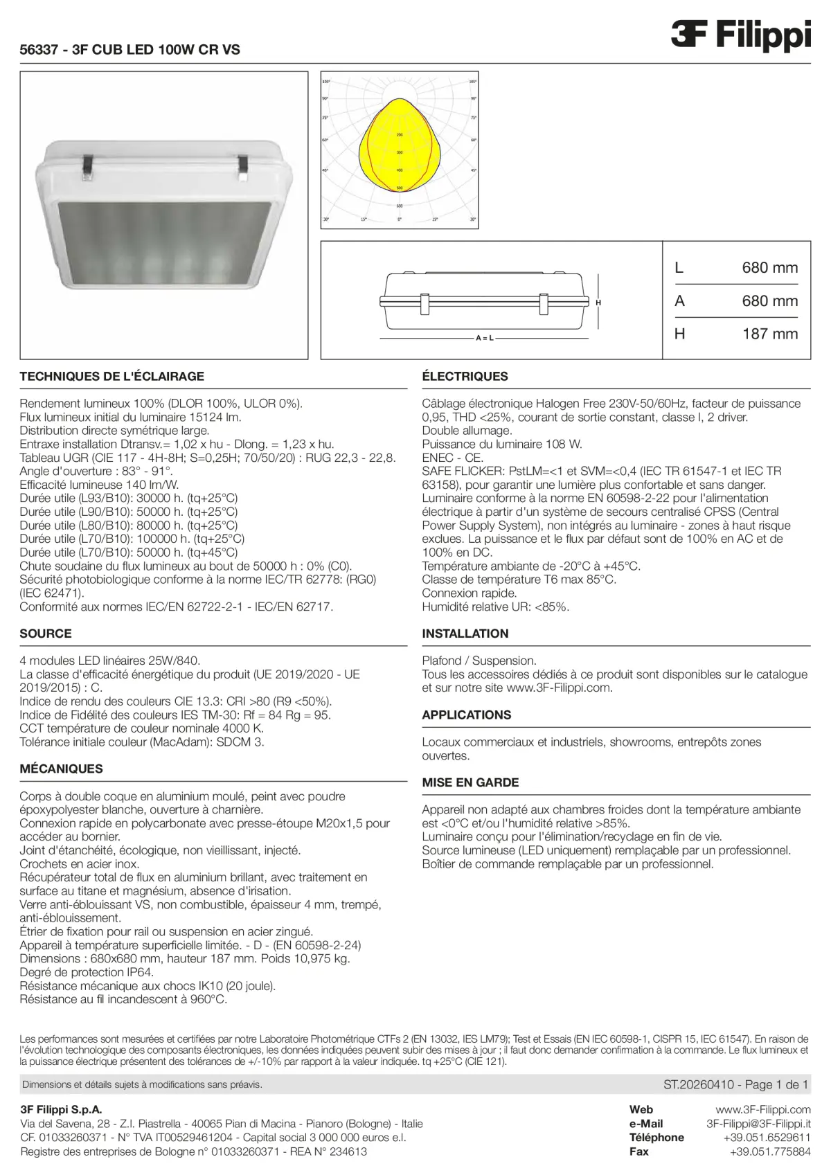 56337 - 3F CUB LED 100W CR VS - Datasheet - fr