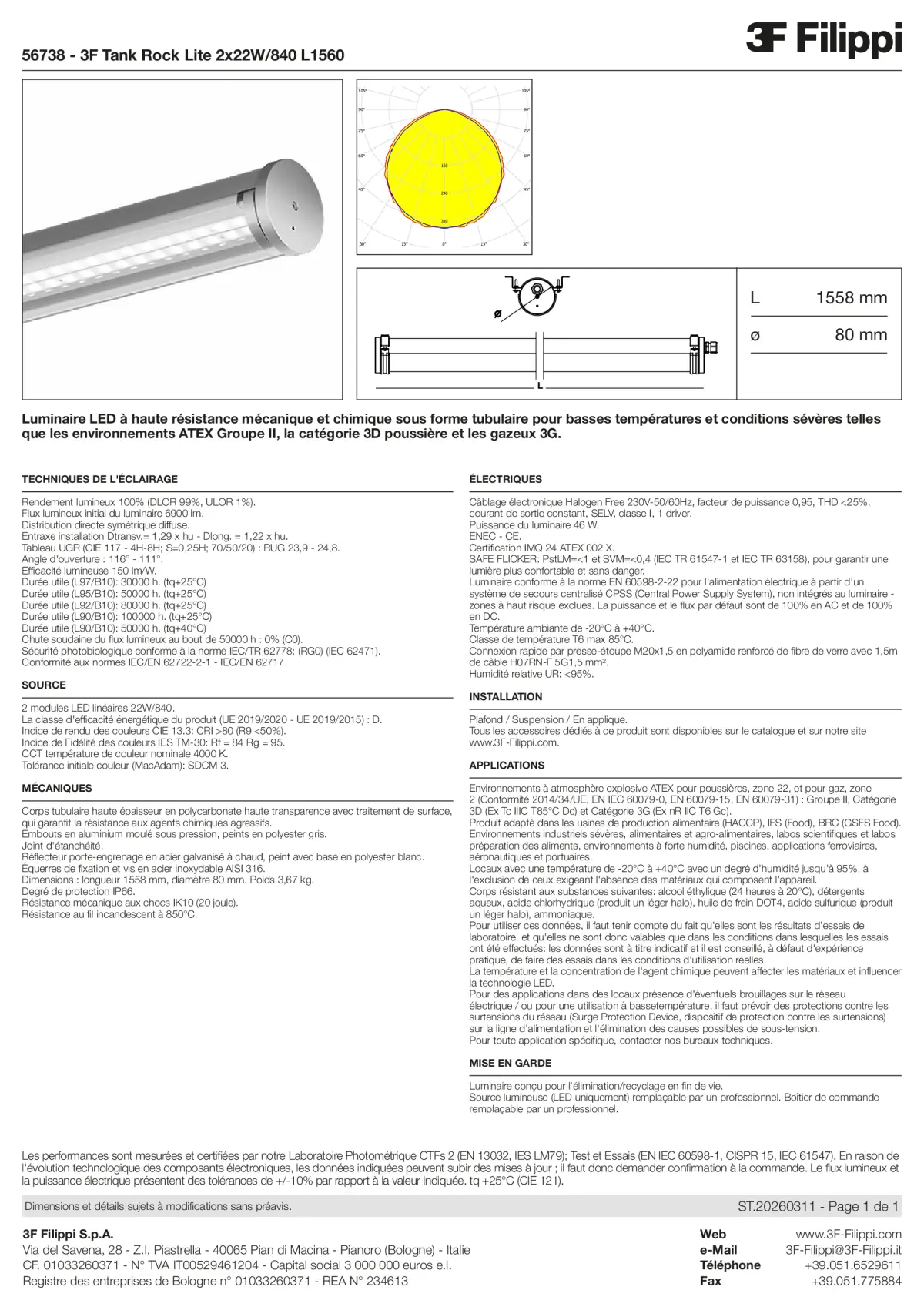 56738 - 3F Tank Rock Lite 2x22W-840 L1560 - Datasheet - fr