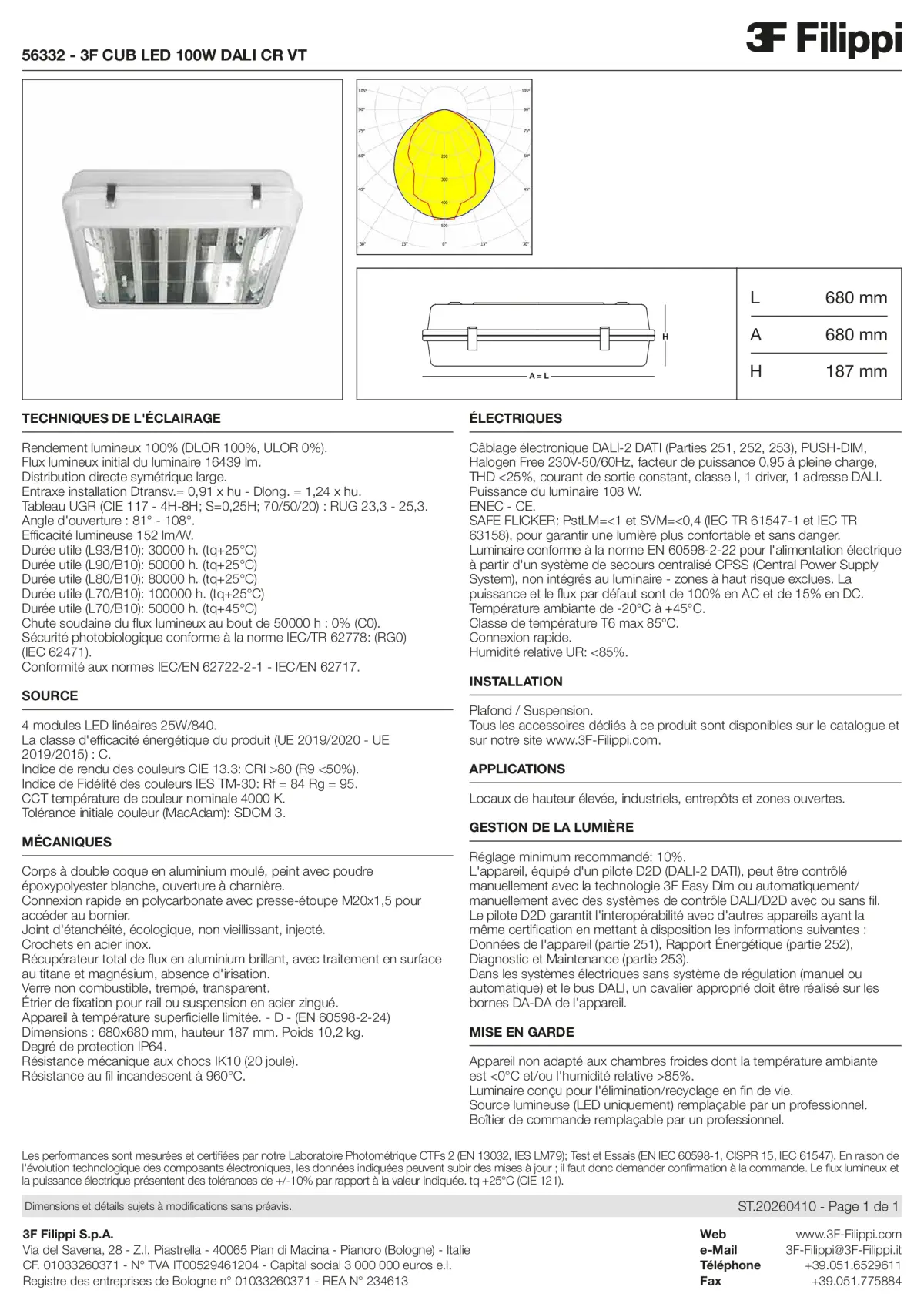 56332 - 3F CUB LED 100W DALI CR VT - Datasheet - fr