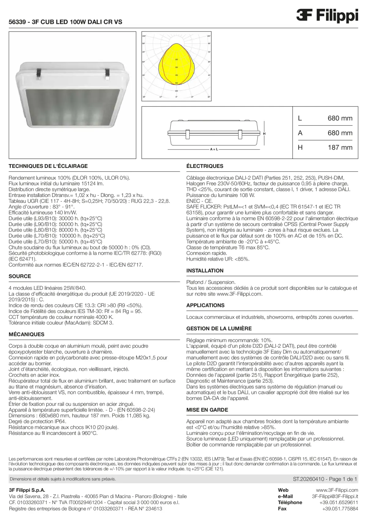 56339 - 3F CUB LED 100W DALI CR VS - Datasheet - fr
